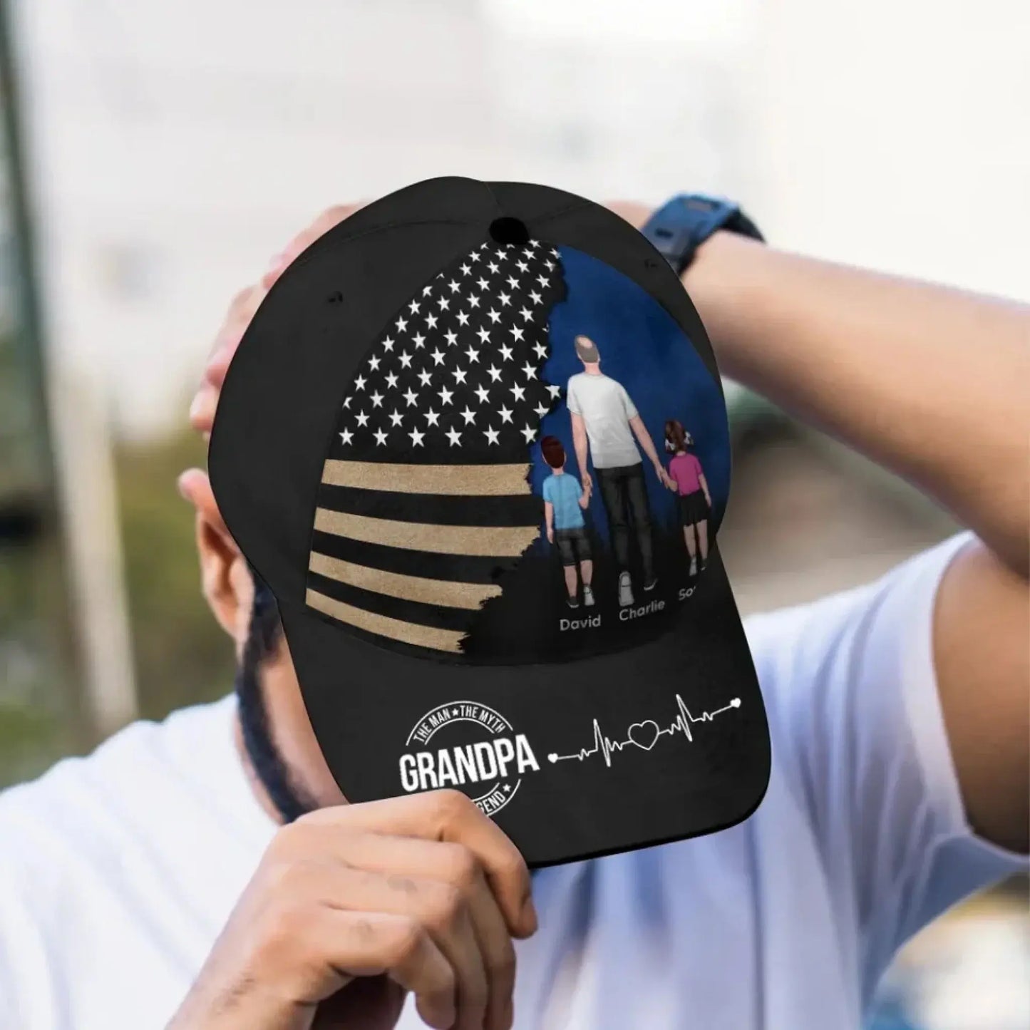 Man Walking with Kids Hat - Personalized Classic Dad Cap with Nation Flag Ezcustomize