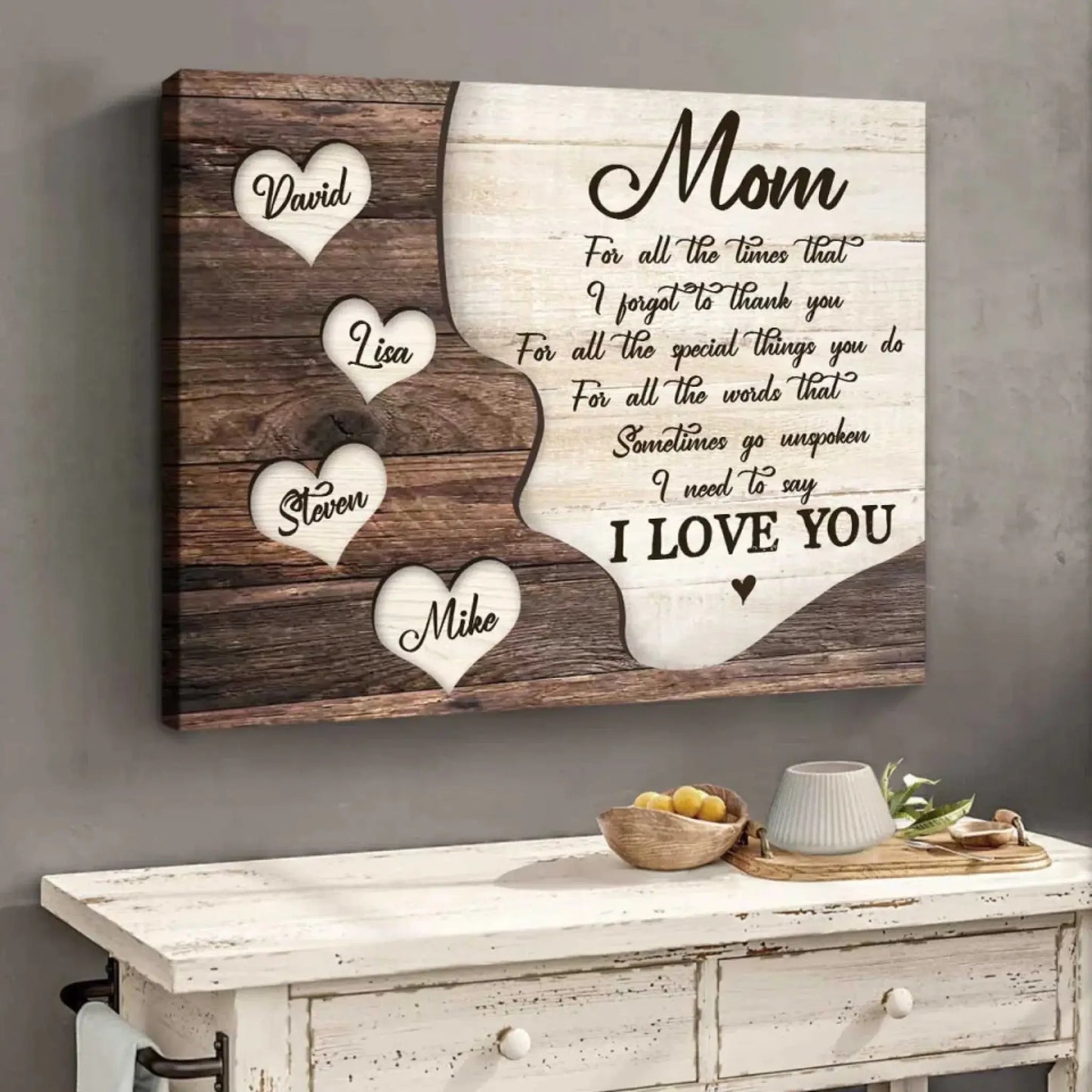 Mom Sign with Heart Names – Personalized Poster/Canvas – Mother’s Day Gift from Kids to Show Love & Appreciation Ezcustomize