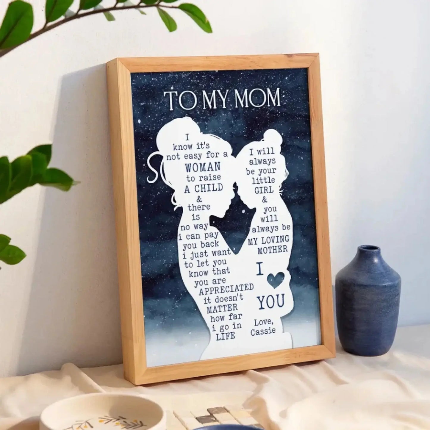 Mom & Daughter Starry Night Silhouette Art – Personalized Poster/Canvas – Mother’s Day & Birthday Gift for Mom Ezcustomize
