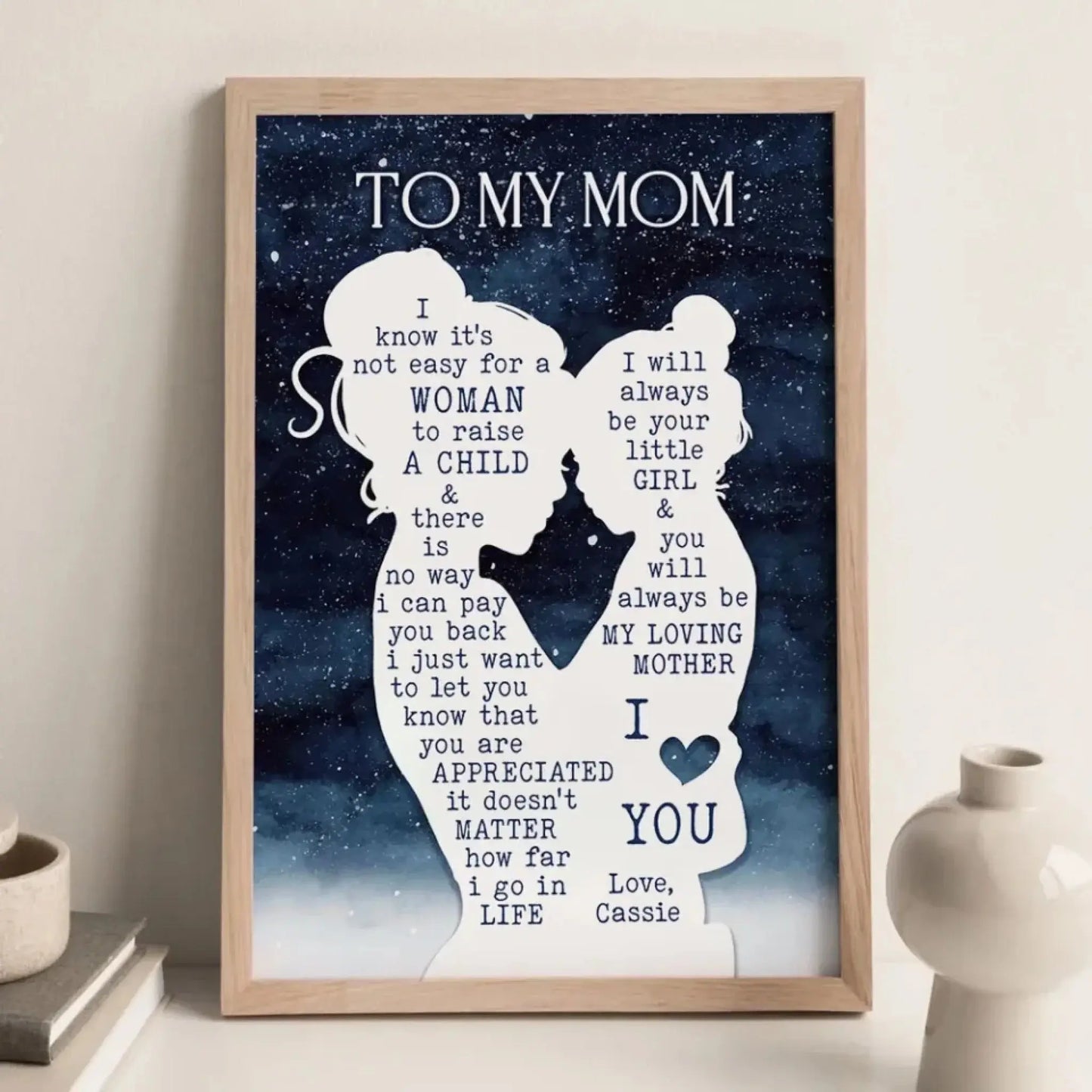 Mom & Daughter Starry Night Silhouette Art – Personalized Poster/Canvas – Mother’s Day & Birthday Gift for Mom Ezcustomize