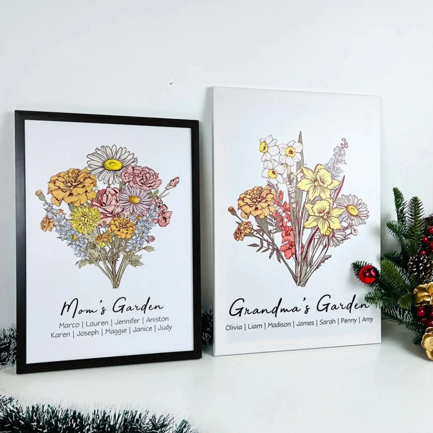 Mom’s Garden Personalized Wall Art – Custom Flower Names Poster or Canvas Gift from Kids, Mother’s Day Floral Artwork for Mom Ezcustomize