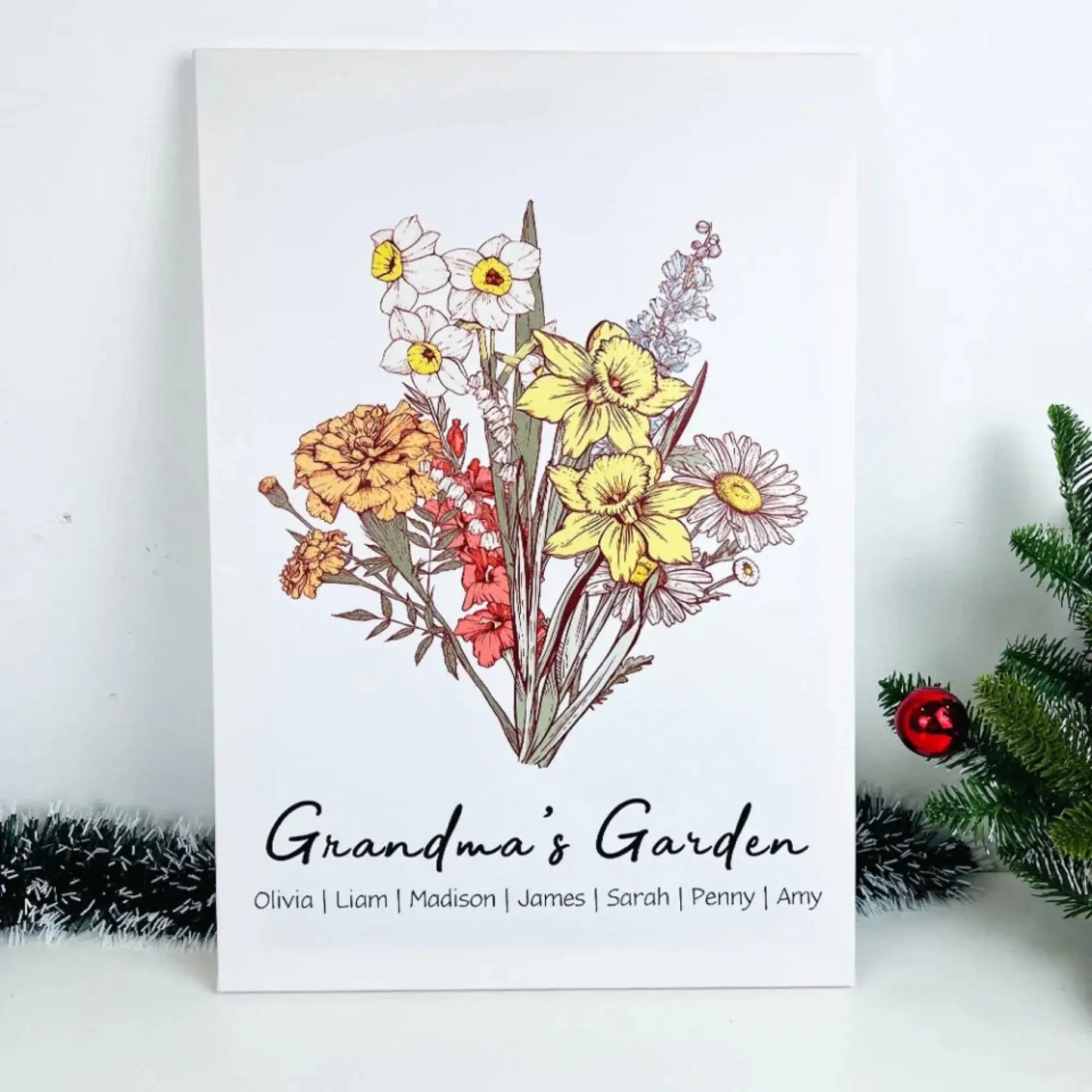 Mom’s Garden Personalized Wall Art – Custom Flower Names Poster or Canvas Gift from Kids, Mother’s Day Floral Artwork for Mom Ezcustomize