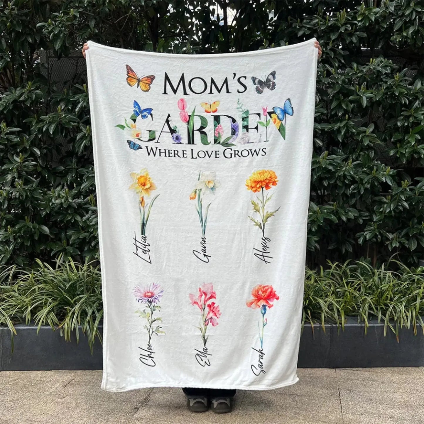 Mom's Garden – Where Love Grows Personalized Blanket with Butterflies, Custom Gift for Mom & Grandma Ezcustomize