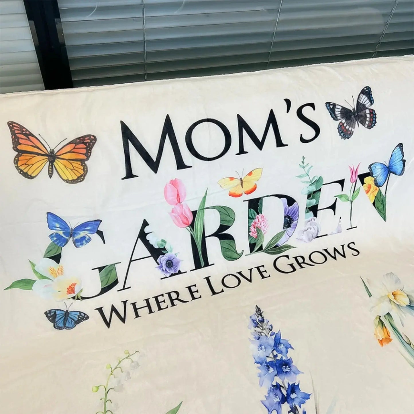 Mom's Garden – Where Love Grows Personalized Blanket with Butterflies, Custom Gift for Mom & Grandma Ezcustomize