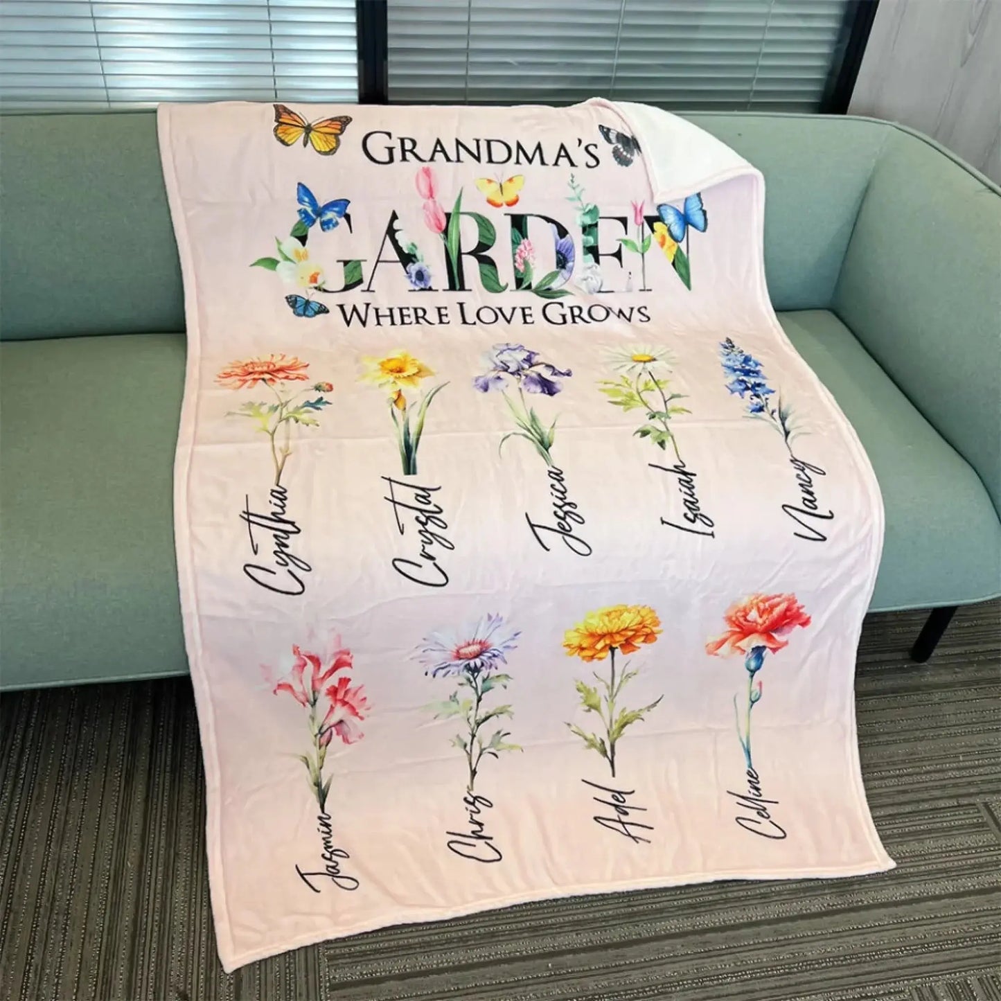 Mom's Garden – Where Love Grows Personalized Blanket with Butterflies, Custom Gift for Mom & Grandma Ezcustomize