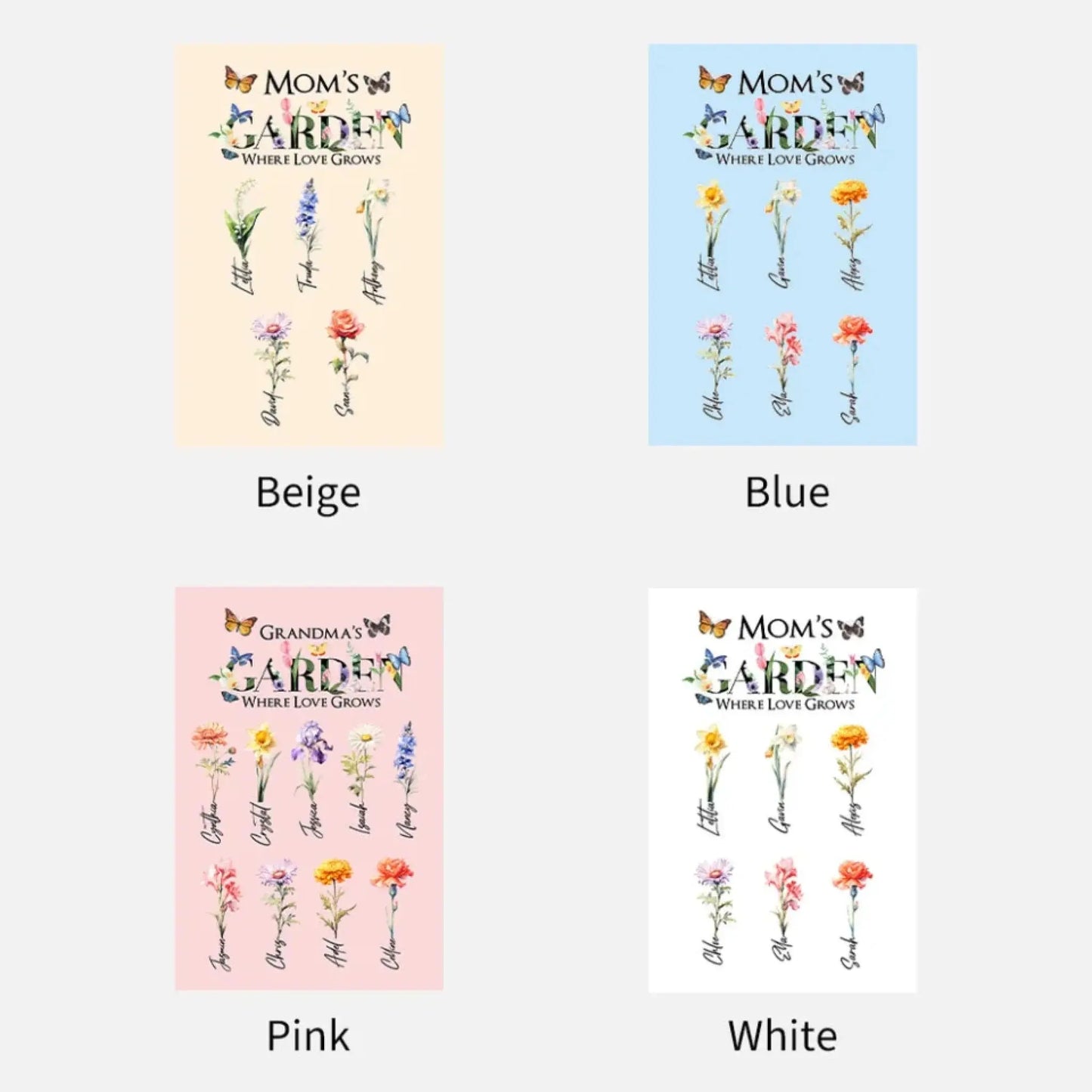 Mom's Garden – Where Love Grows Personalized Blanket with Butterflies, Custom Gift for Mom & Grandma Ezcustomize