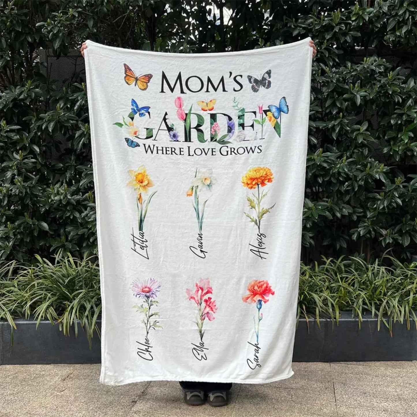 Mom's Garden – Where Love Grows Personalized Blanket with Butterflies, Custom Gift for Mom & Grandma Ezcustomize