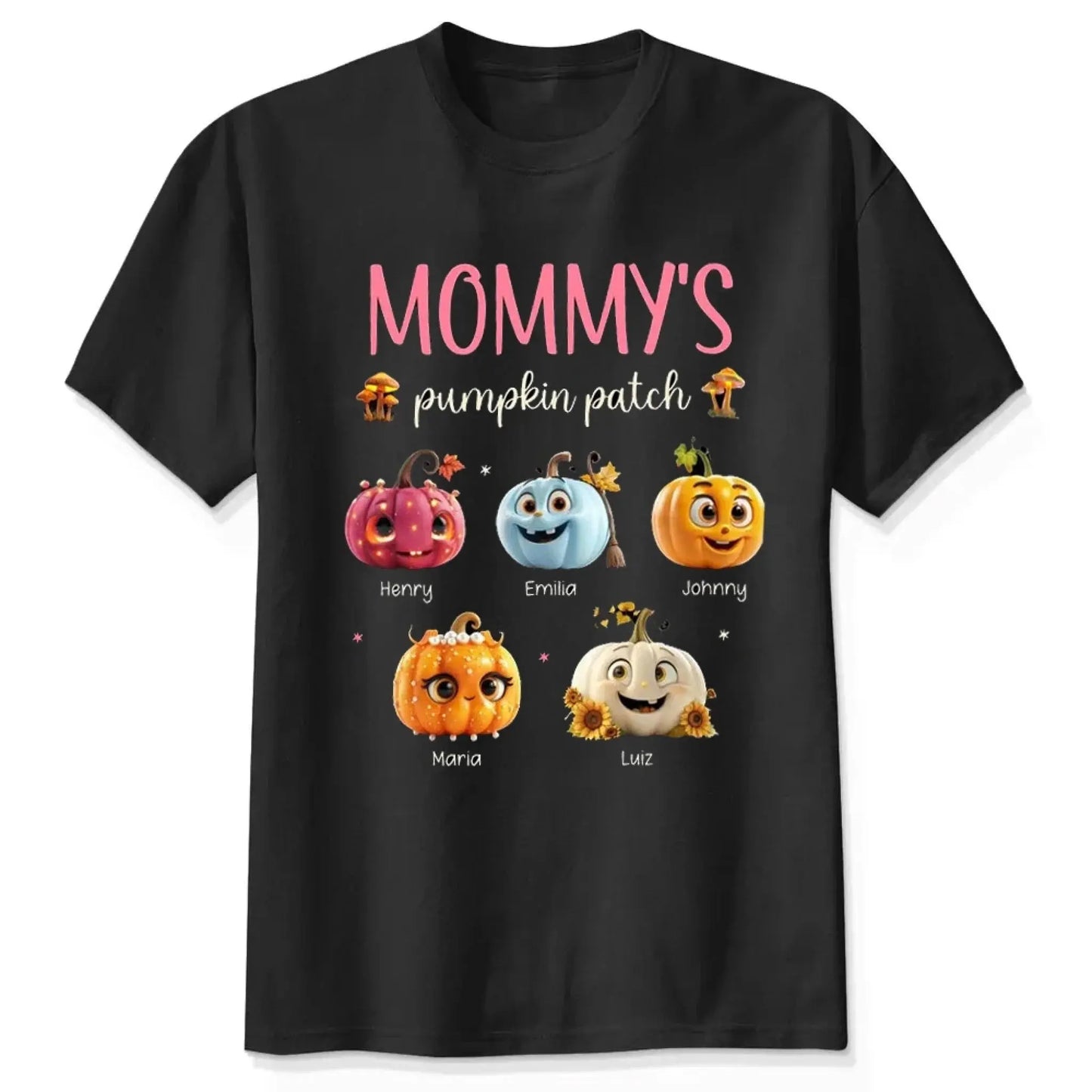 Mommy’s Pumpkin Patch Shirt – Personalized Fall T-Shirt with Kids’ Names – Cute Autumn Gift for Mom, Grandma, Mimi, or Nana Ezcustomize