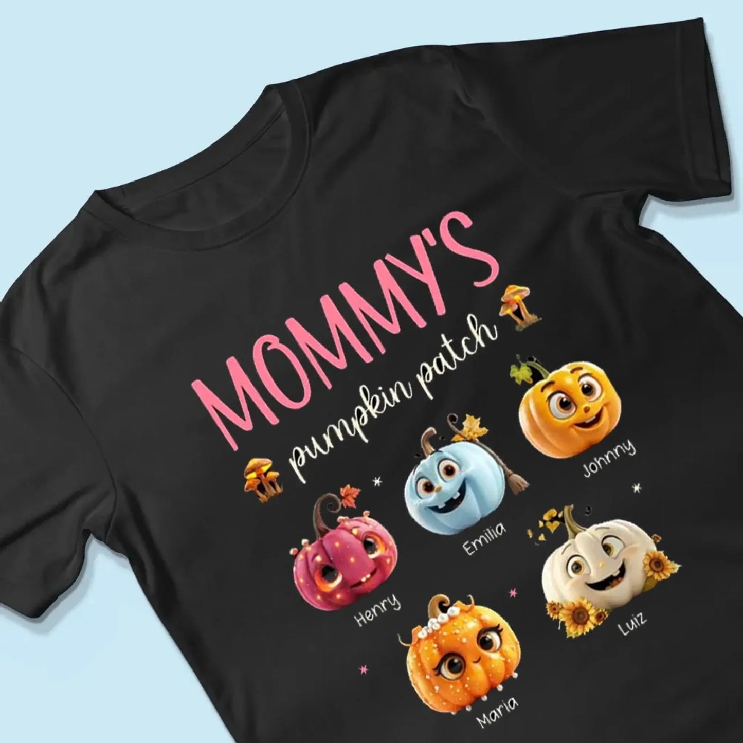 Mommy’s Pumpkin Patch Shirt – Personalized Fall T-Shirt with Kids’ Names – Cute Autumn Gift for Mom, Grandma, Mimi, or Nana Ezcustomize