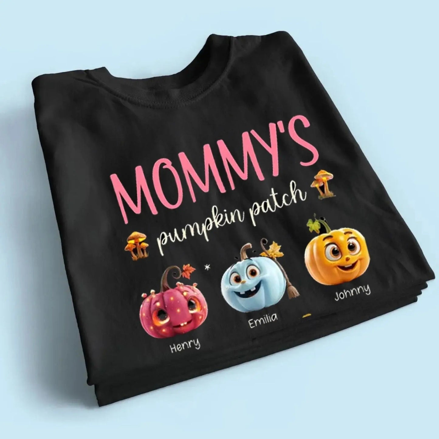 Mommy’s Pumpkin Patch Shirt – Personalized Fall T-Shirt with Kids’ Names – Cute Autumn Gift for Mom, Grandma, Mimi, or Nana Ezcustomize