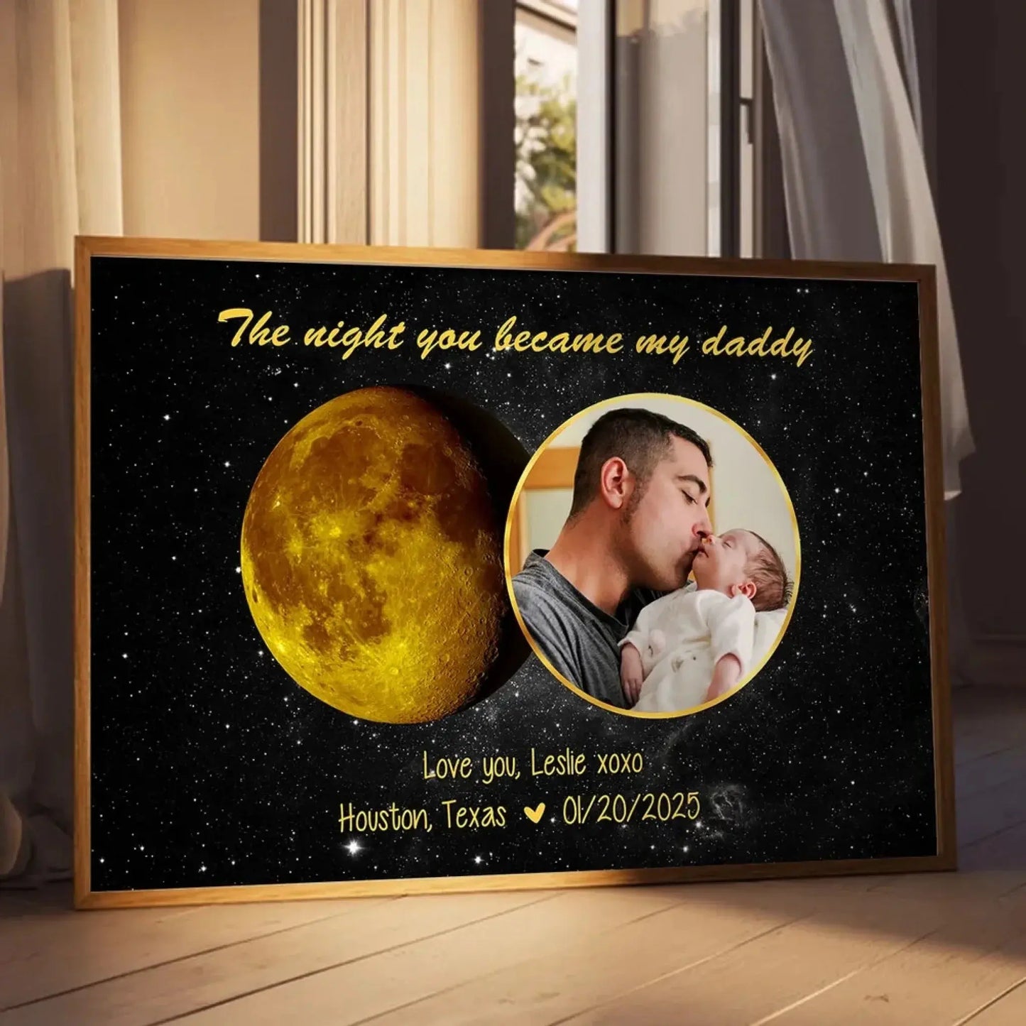 Moon Phase Art The Day You Became My Daddy – Personalized Poster with Custom Moon Phase, Photo & Message Ezcustomize