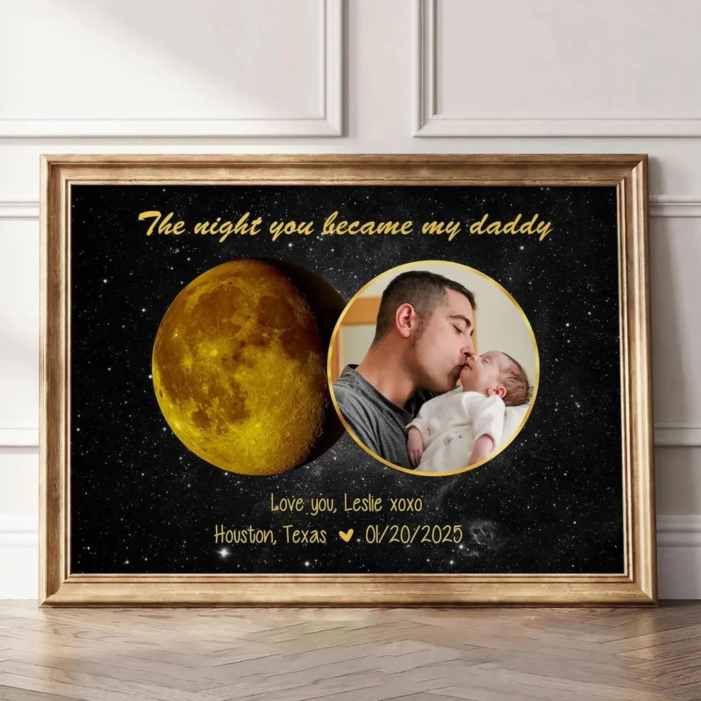 Moon Phase Art The Day You Became My Daddy – Personalized Poster with Custom Moon Phase, Photo & Message Ezcustomize