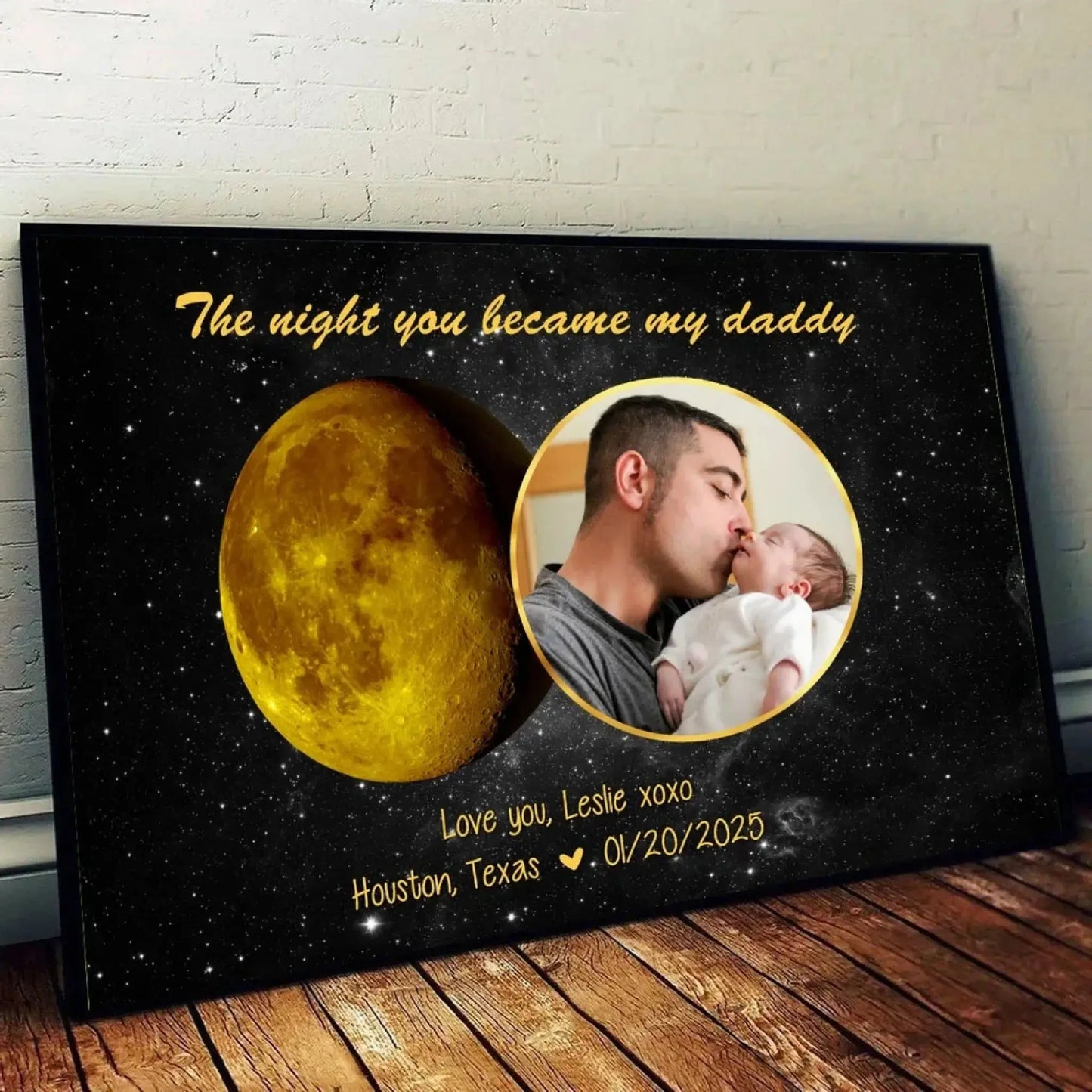 Moon Phase Art The Day You Became My Daddy – Personalized Poster with Custom Moon Phase, Photo & Message Ezcustomize