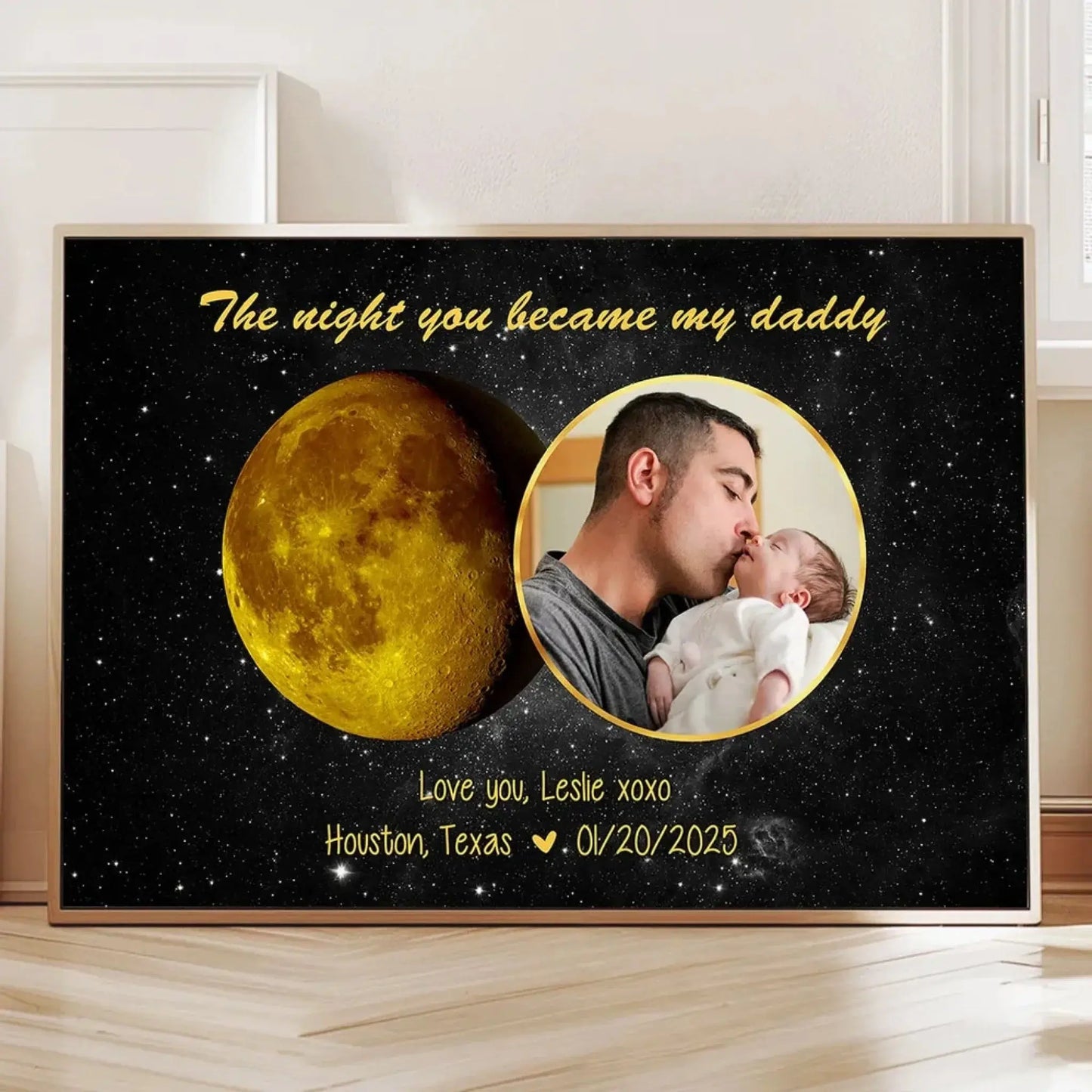 Moon Phase Art The Day You Became My Daddy – Personalized Poster with Custom Moon Phase, Photo & Message Ezcustomize