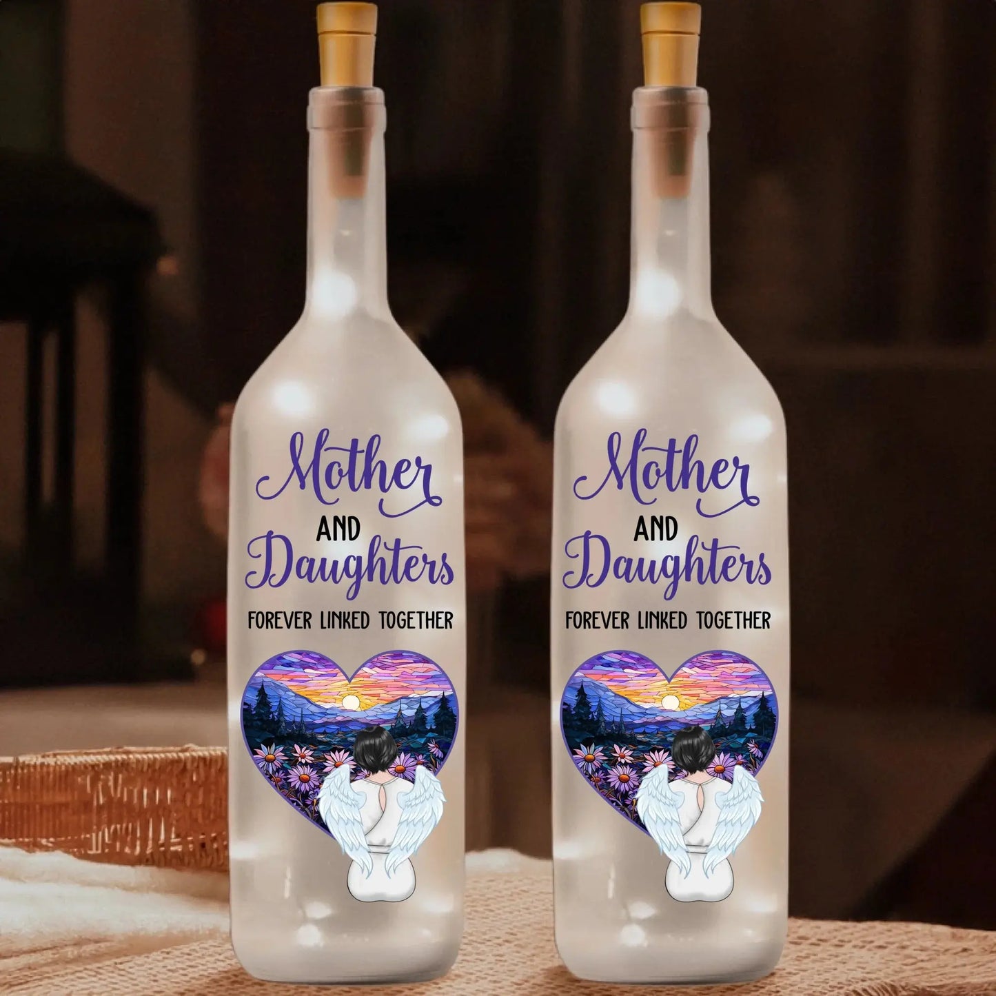 Mother And Children Forever Linked Together - Personalized Bottle Light with LED Fairy Lights - Gift for Mom, Mother, Daughter, Son, Children Ezcustomize