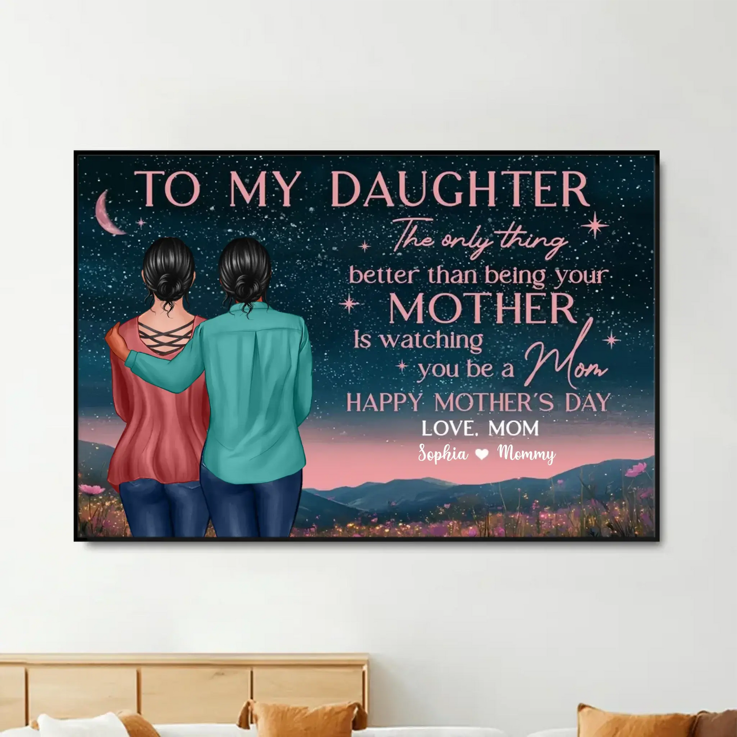 Mother & Daughter on Night Hill Art – Personalized Poster/Canvas – Mother’s Day Gift Celebrating Watching You Be a Mom Ezcustomize