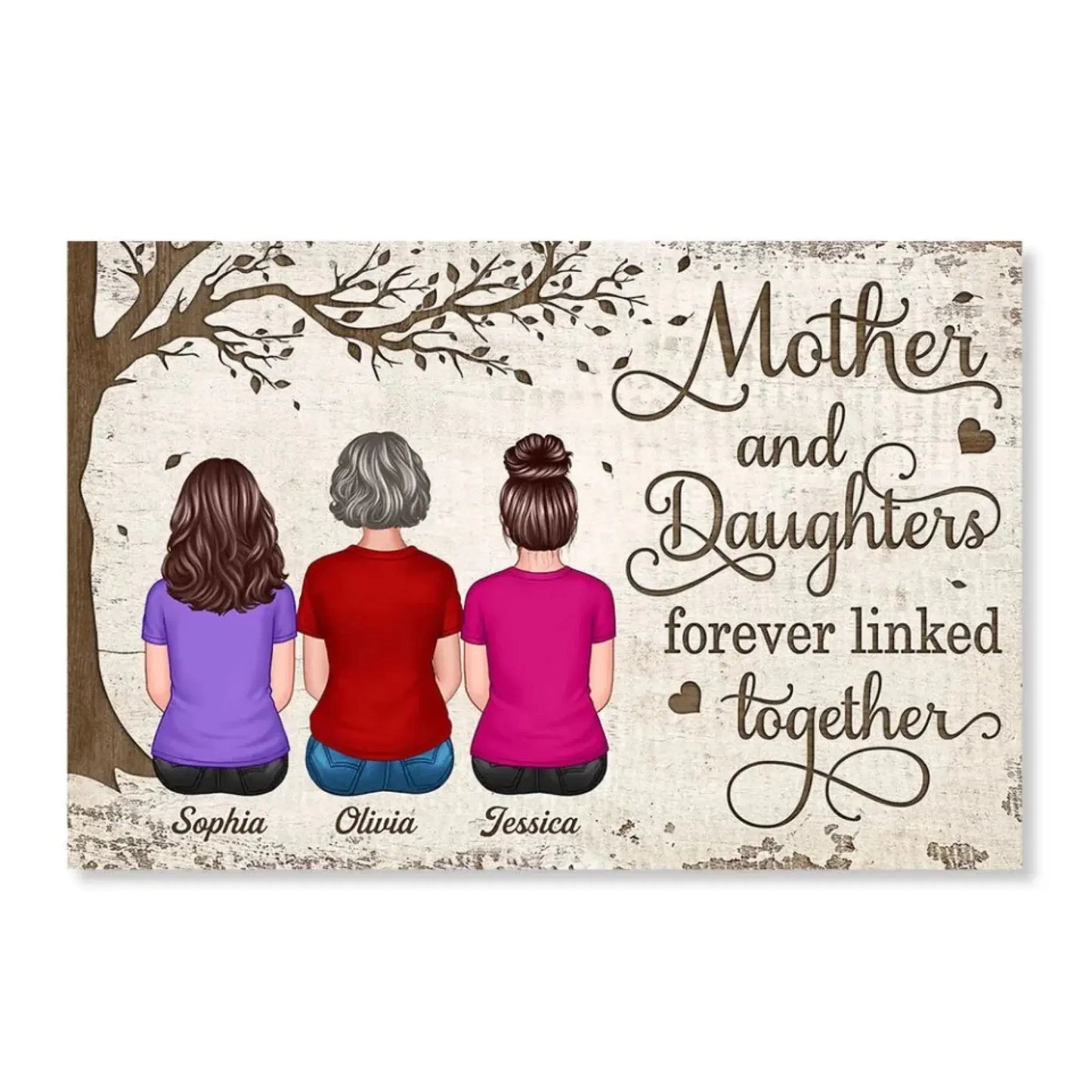 Mother & Daughters Forever Linked – Personalized Name Poster/Canvas – Heartfelt Mother’s Day Gift Celebrating Unbreakable Bond Ezcustomize