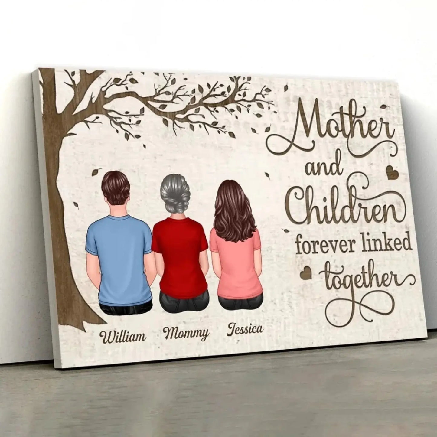 Mother & Daughters Forever Linked – Personalized Name Poster/Canvas – Heartfelt Mother’s Day Gift Celebrating Unbreakable Bond Ezcustomize