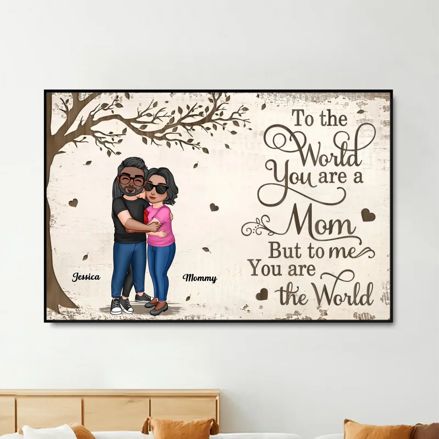 Mother and Daughter Holding Hands Under Tree – Personalized Poster/Canvas – Heartfelt Gift for Mom on Mother’s Day or Birthday Ezcustomize