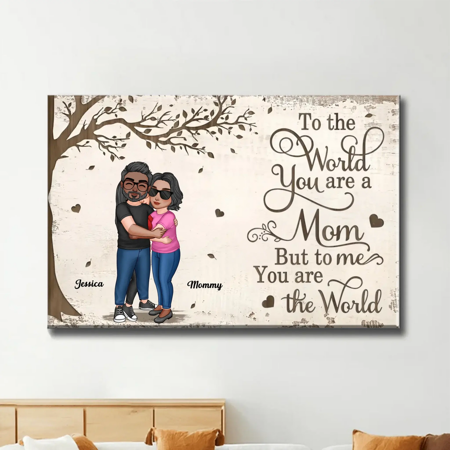 Mother and Daughter Holding Hands Under Tree – Personalized Poster/Canvas – Heartfelt Gift for Mom on Mother’s Day or Birthday Ezcustomize