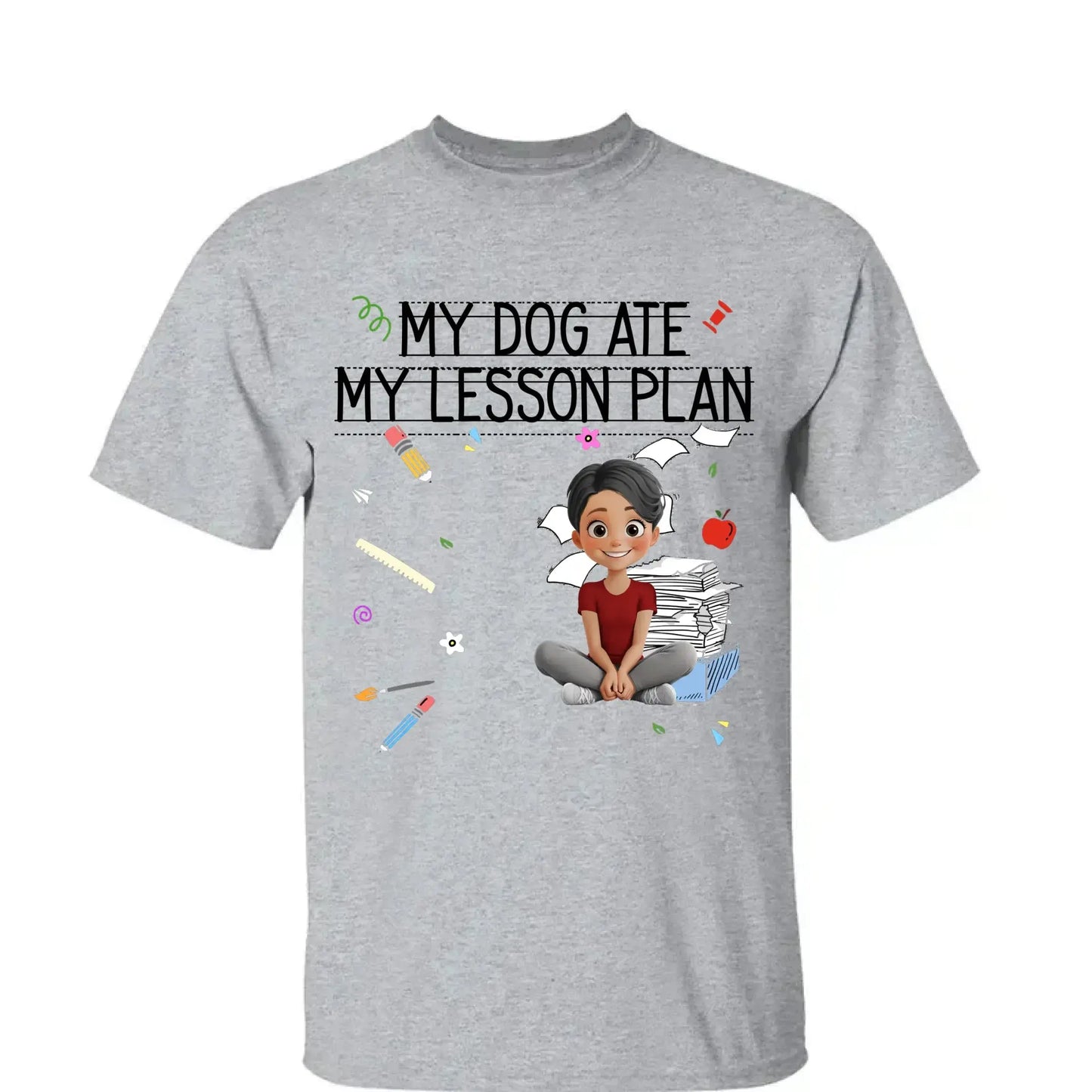 My Dog Ate My Lesson Plan – Personalized Shirt – Funny Custom Gift for Dog-Loving Teachers, Educators, School Staff & More Ezcustomize