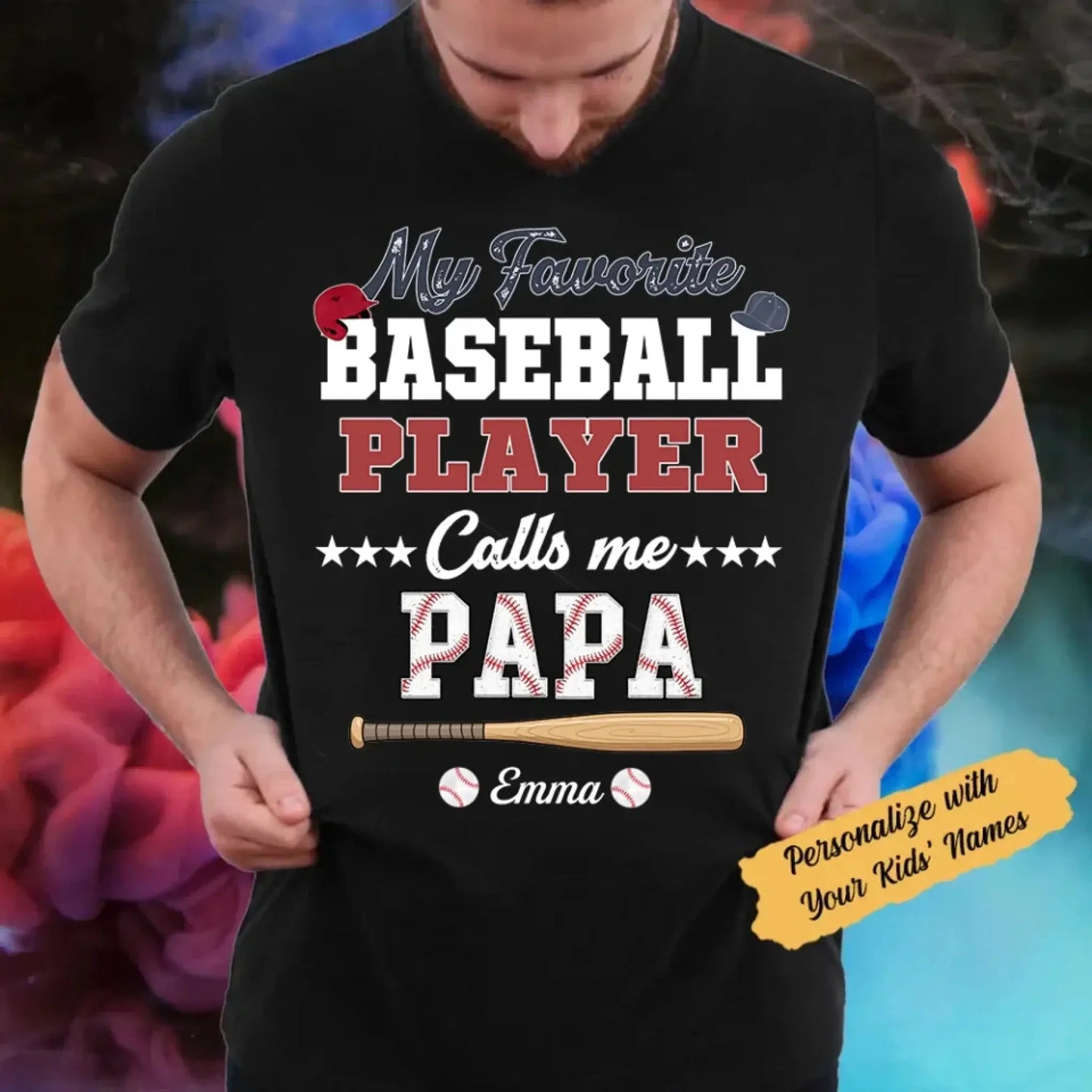My Favorite Baseball Player Calls Me Papa – Personalized Grandpa Shirt – Custom Father’s Day Gift with Grandkids’ Names Ezcustomize