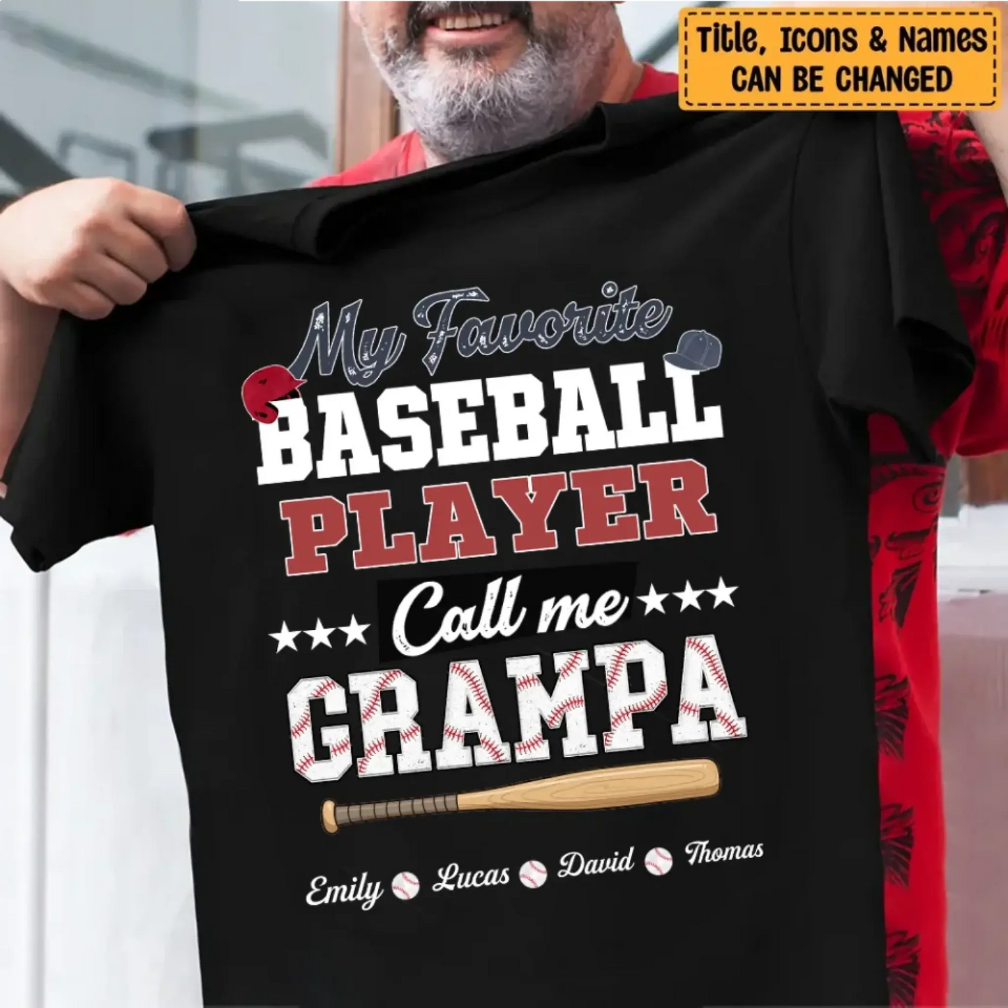 My Favorite Baseball Player Calls Me Papa – Personalized Grandpa Shirt – Custom Father’s Day Gift with Grandkids’ Names Ezcustomize