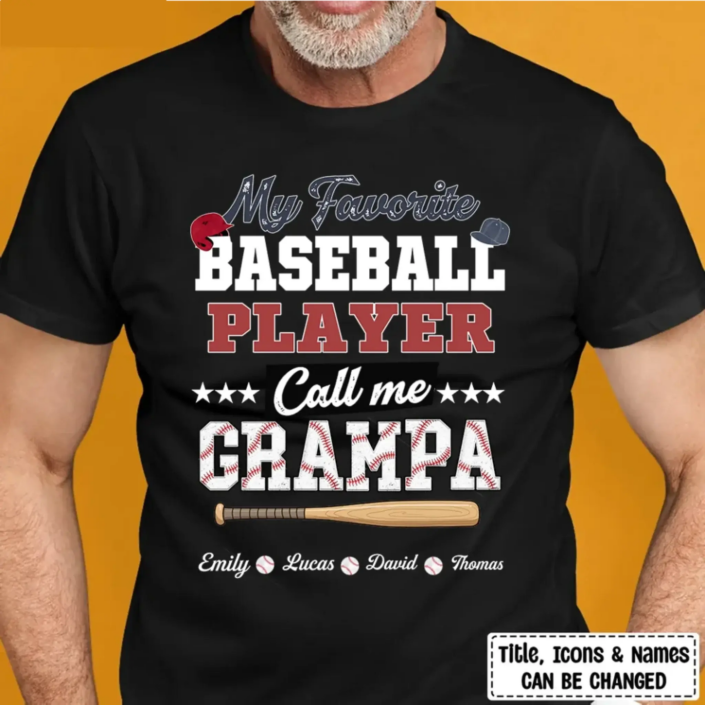 My Favorite Baseball Player Calls Me Papa – Personalized Grandpa Shirt – Custom Father’s Day Gift with Grandkids’ Names Ezcustomize