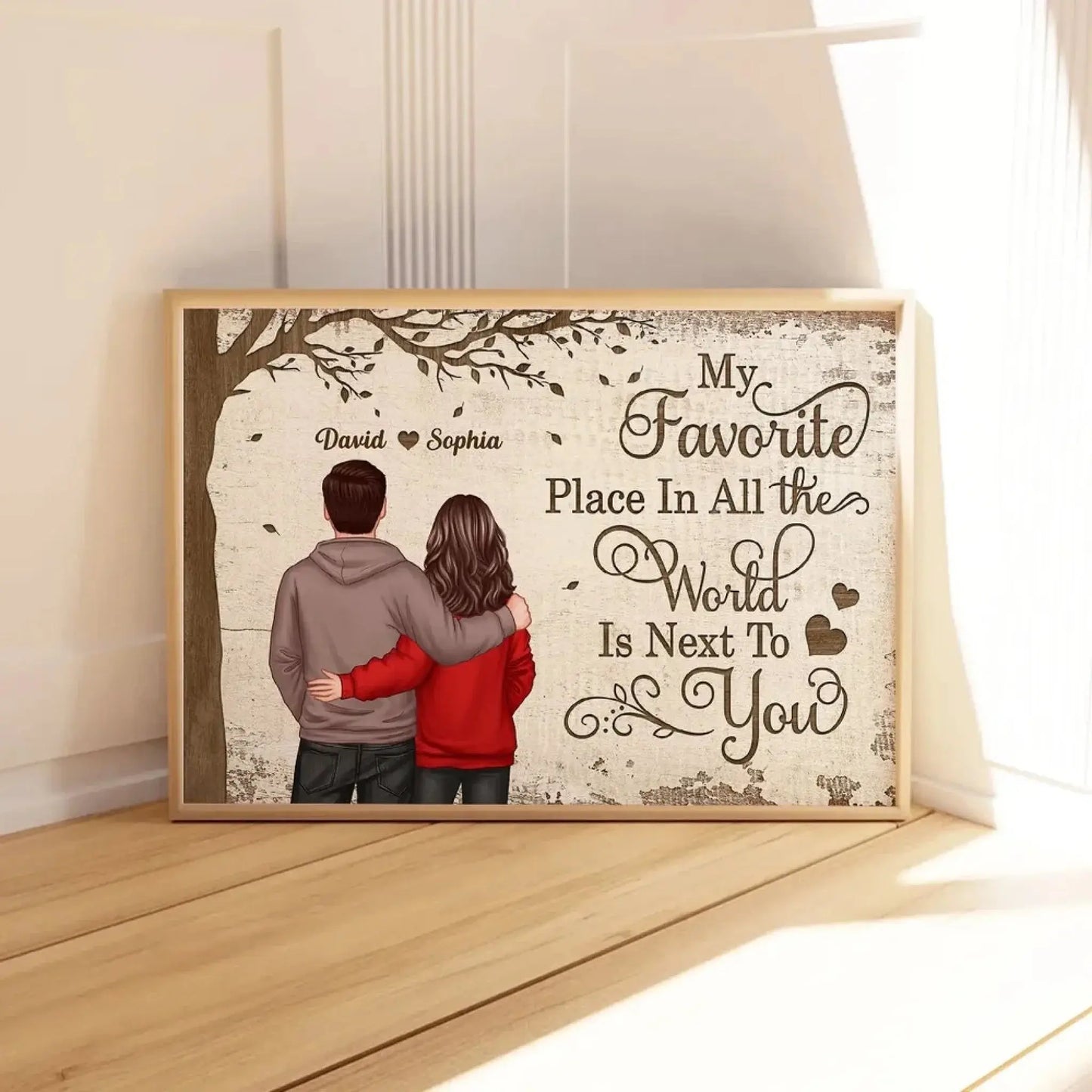 My Favorite Place Is Next To You – Personalized Couple Back View Poster/Canvas – Custom Romantic Gift with Names for Him or Her Ezcustomize
