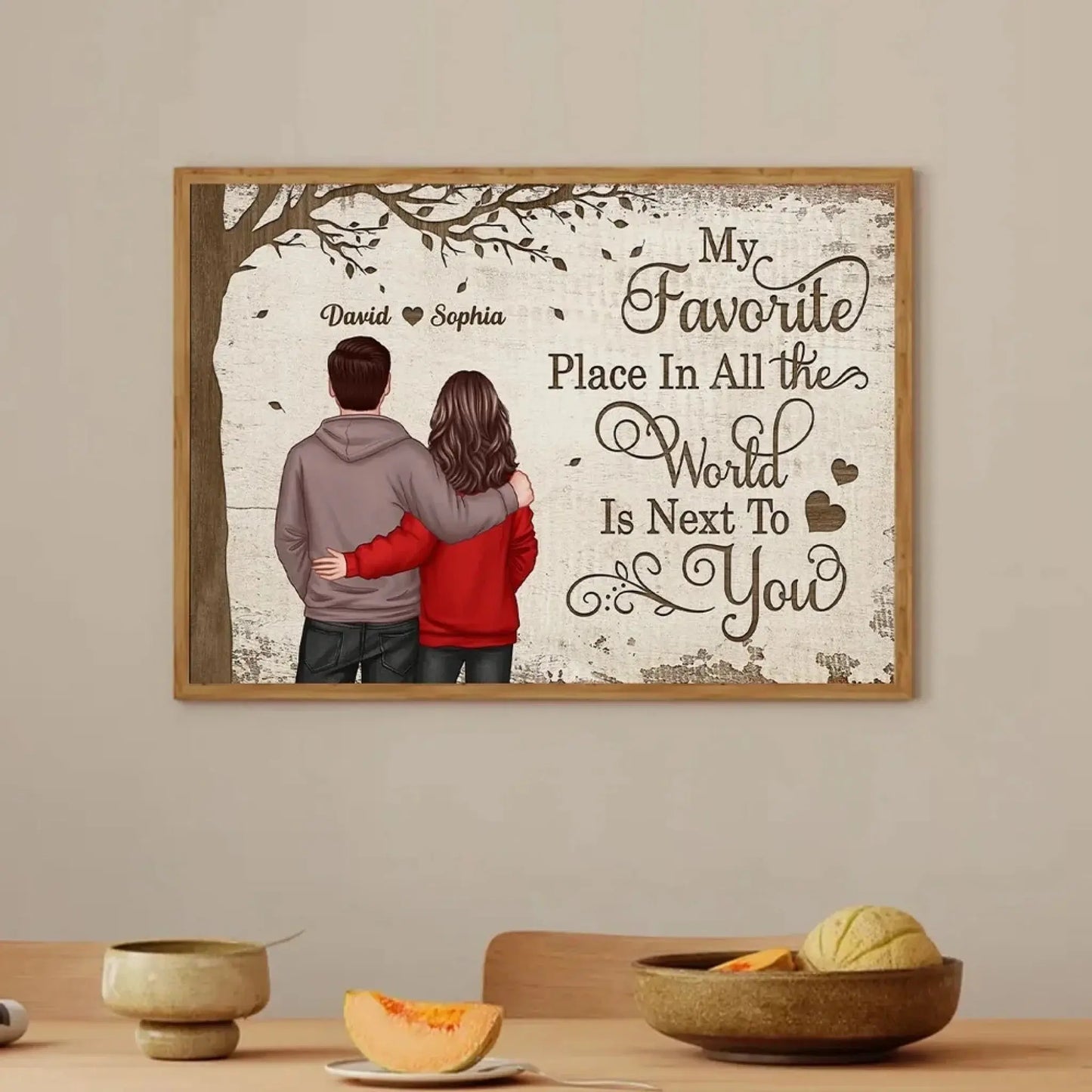 My Favorite Place Is Next To You – Personalized Couple Back View Poster/Canvas – Custom Romantic Gift with Names for Him or Her Ezcustomize
