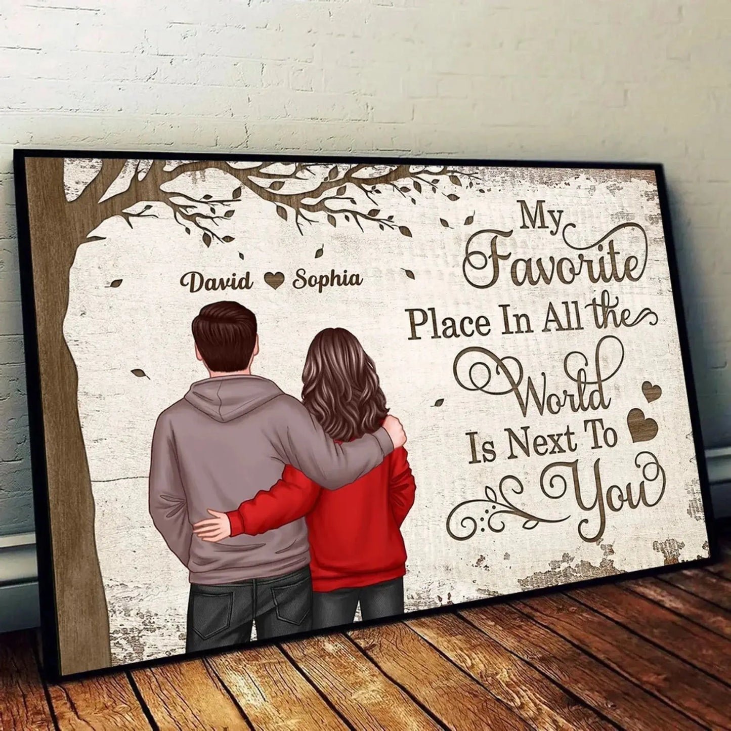 My Favorite Place Is Next To You – Personalized Couple Back View Poster/Canvas – Custom Romantic Gift with Names for Him or Her Ezcustomize