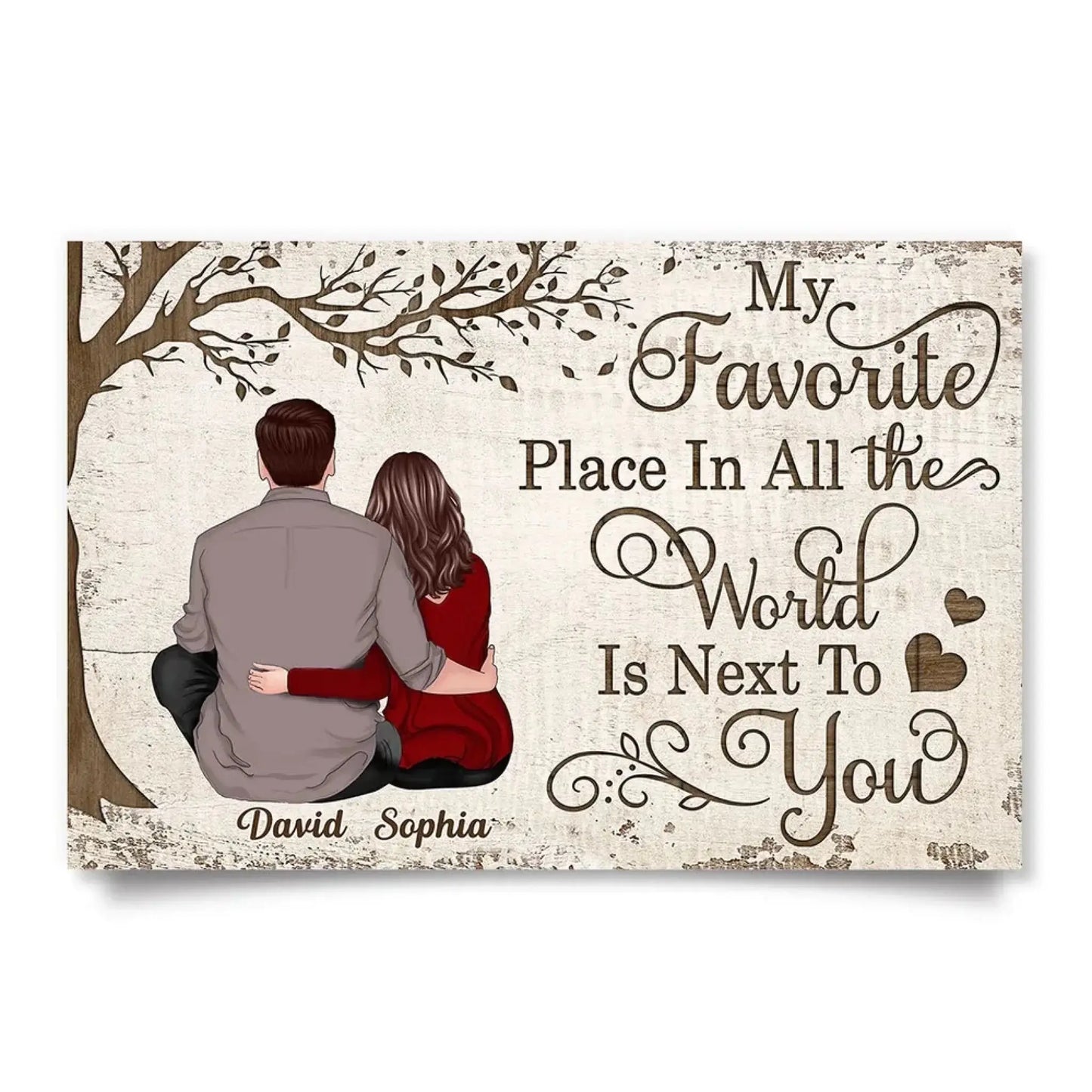 My Favorite Place Is Next To You – Personalized Couple Canvas Wall Art with Custom Names & Back View Illustration Ezcustomize