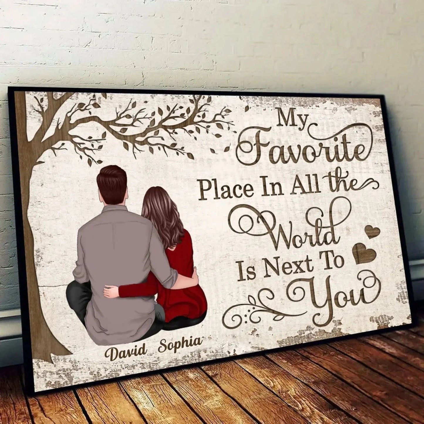 My Favorite Place Is Next To You – Personalized Couple Canvas Wall Art with Custom Names & Back View Illustration Ezcustomize