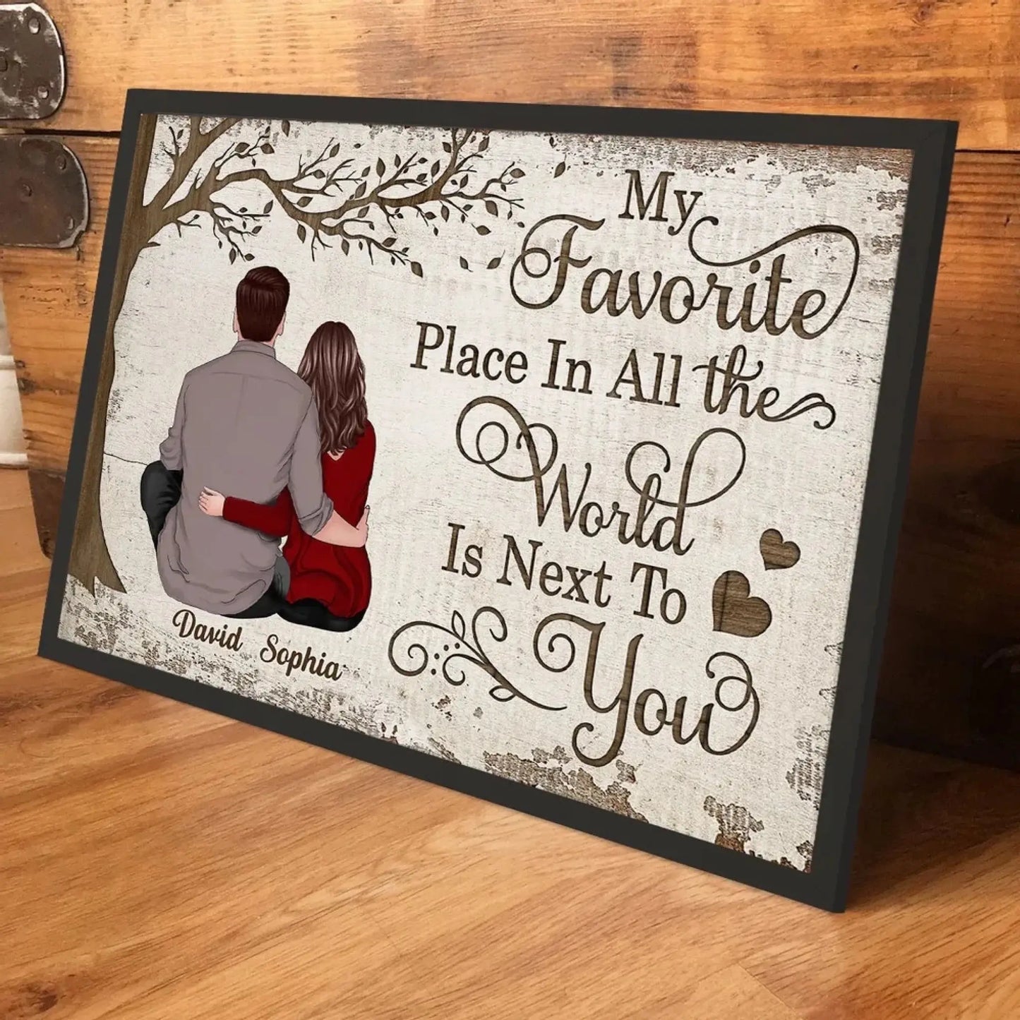 My Favorite Place Is Next To You – Personalized Couple Canvas Wall Art with Custom Names & Back View Illustration Ezcustomize