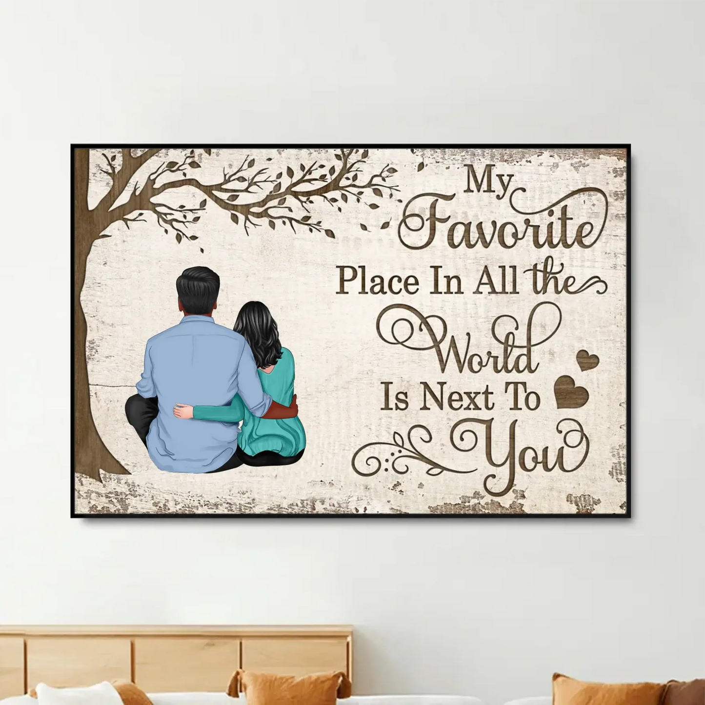 My Favorite Place Is Next To You – Personalized Couple Canvas Wall Art with Custom Names & Back View Illustration Ezcustomize