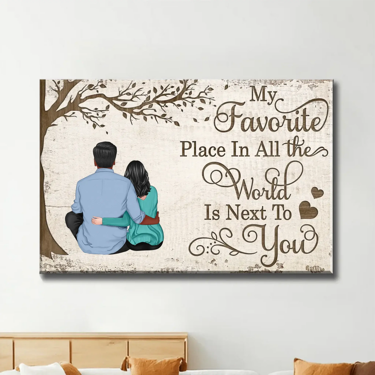 My Favorite Place Is Next To You – Personalized Couple Canvas Wall Art with Custom Names & Back View Illustration Ezcustomize