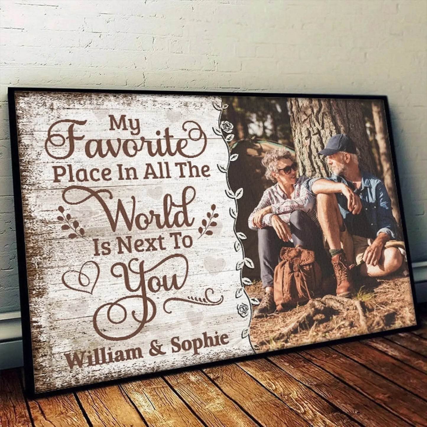 My Favorite Place Is Next To You – Personalized Photo Poster/Canvas with Names – Rustic Couple Wall Art Gift for Anniversary or Wedding Ezcustomize