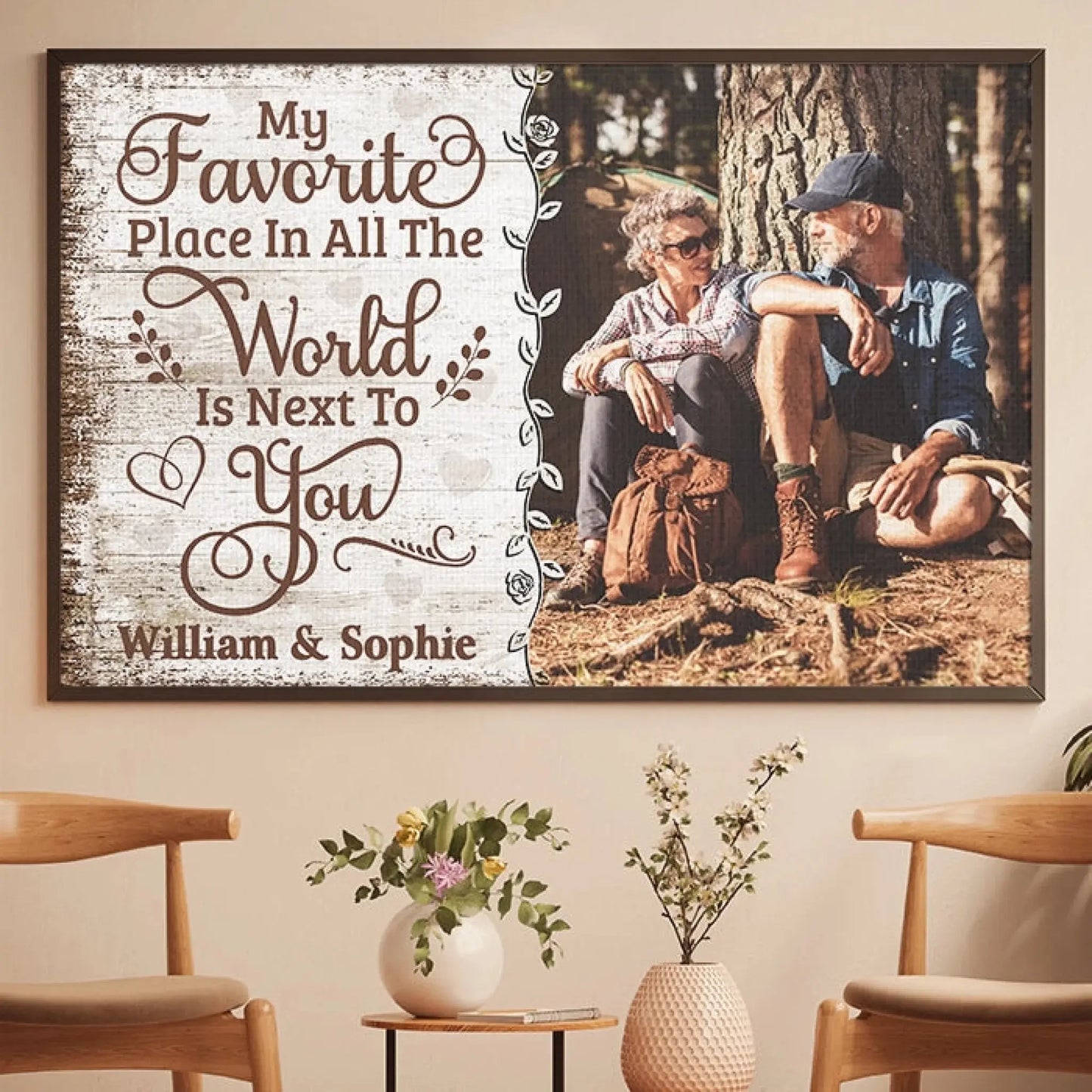 My Favorite Place Is Next To You – Personalized Photo Poster/Canvas with Names – Rustic Couple Wall Art Gift for Anniversary or Wedding Ezcustomize