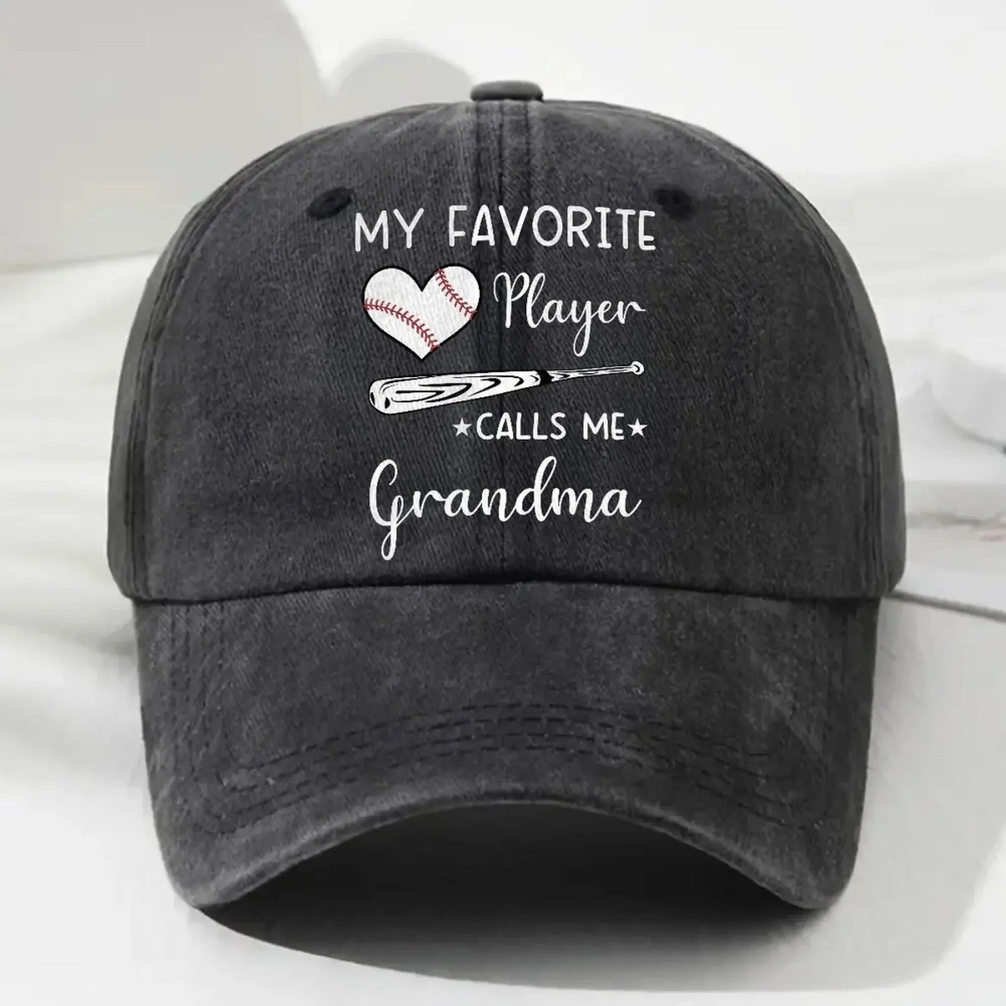 My Favorite Player Calls Me Grandma Hat – Personalized Baseball Vintage Washed Denim Cap for Grandma, Mom, Nana Ezcustomize