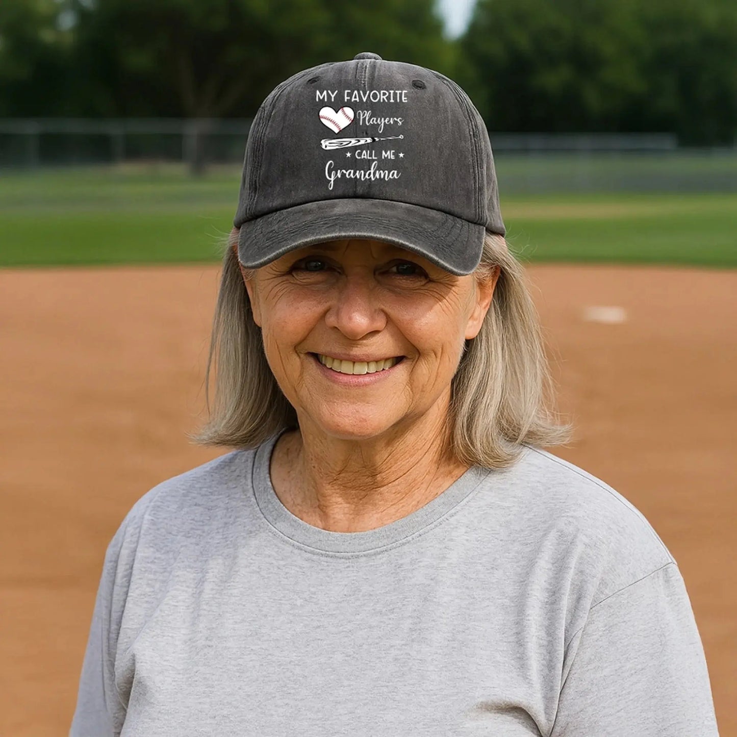 My Favorite Player Calls Me Grandma Hat – Personalized Baseball Vintage Washed Denim Cap for Grandma, Mom, Nana Ezcustomize