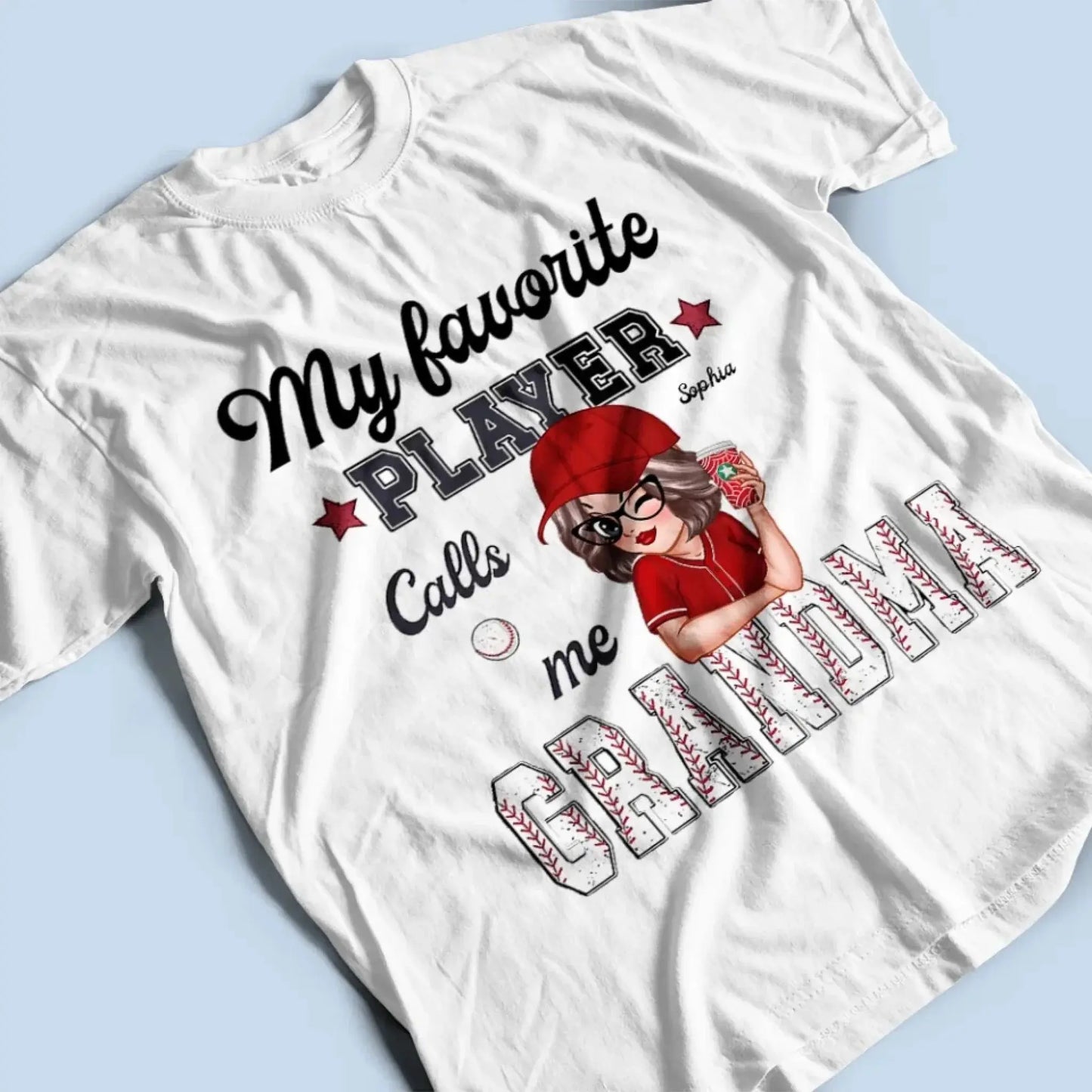 My Favorite Player Calls Me Grandma – Personalized Custom T-Shirt, Funny & Loving Gift for Grandma, Nana, Mimi, Mom, or Wife Ezcustomize