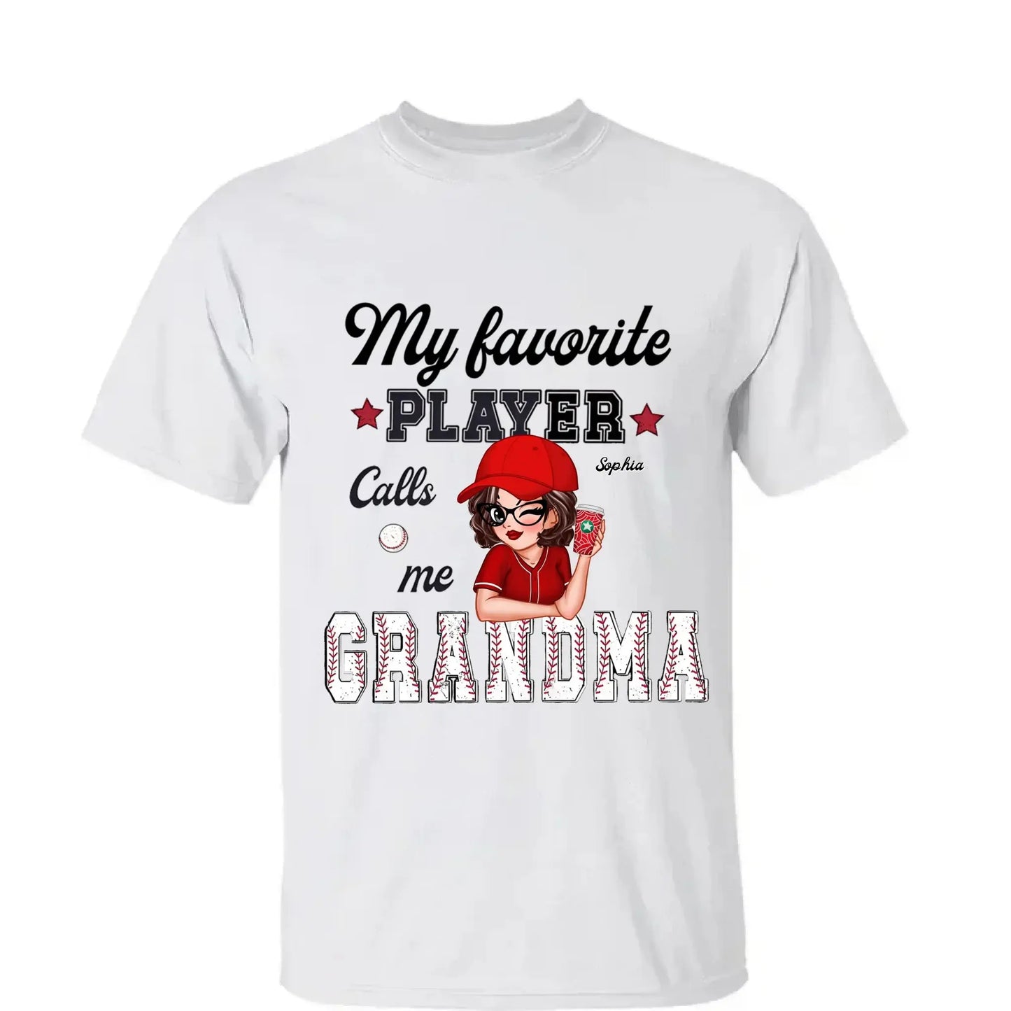 My Favorite Player Calls Me Grandma – Personalized Custom T-Shirt, Funny & Loving Gift for Grandma, Nana, Mimi, Mom, or Wife Ezcustomize