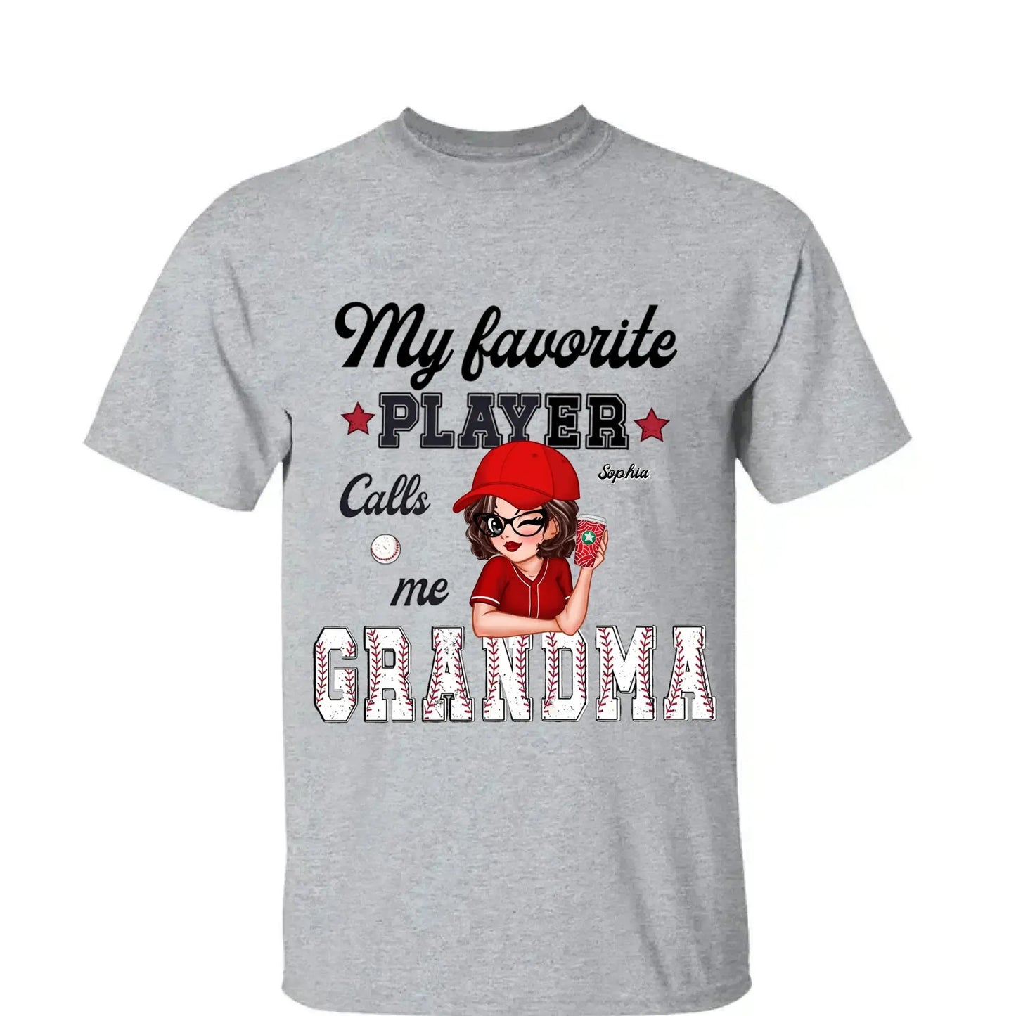 My Favorite Player Calls Me Grandma – Personalized Custom T-Shirt, Funny & Loving Gift for Grandma, Nana, Mimi, Mom, or Wife Ezcustomize