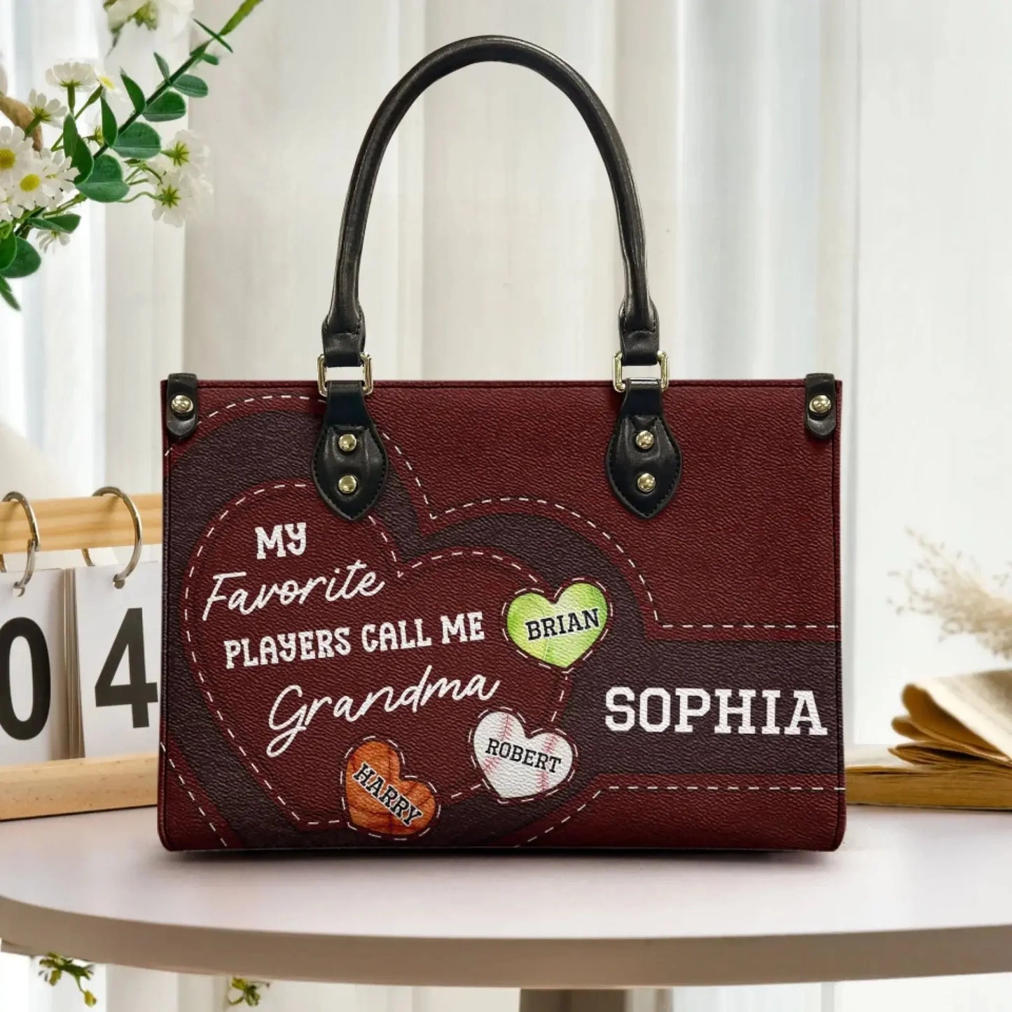 My Favorite Players Call Me Grandma – Personalized Leather Tote Bag with Kids’ Names, Gift for Grandma Ezcustomize