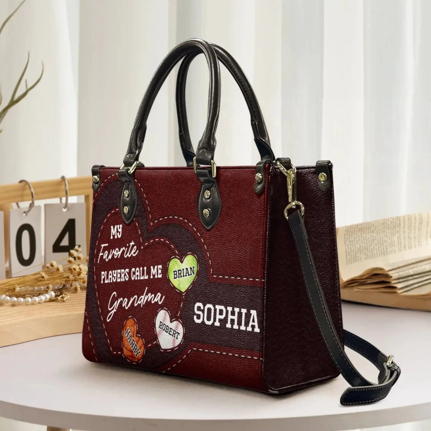 My Favorite Players Call Me Grandma – Personalized Leather Tote Bag with Kids’ Names, Gift for Grandma Ezcustomize