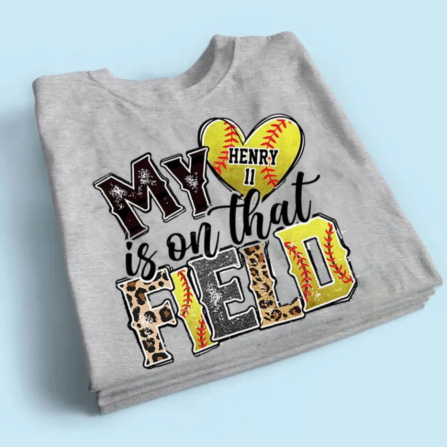 My Heart Is on That Field – Personalized T-Shirt – Custom Gift for Sport Mom or Grandma with Kids’ Names or Jersey Numbers Ezcustomize