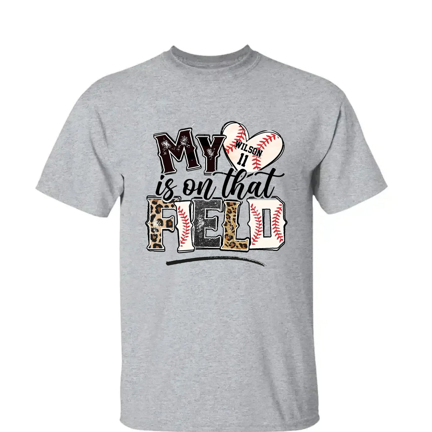 My Heart Is on That Field – Personalized T-Shirt – Custom Gift for Sport Mom or Grandma with Kids’ Names or Jersey Numbers Ezcustomize