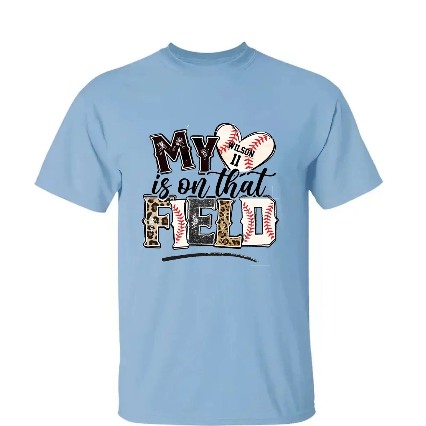 My Heart Is on That Field – Personalized T-Shirt – Custom Gift for Sport Mom or Grandma with Kids’ Names or Jersey Numbers Ezcustomize
