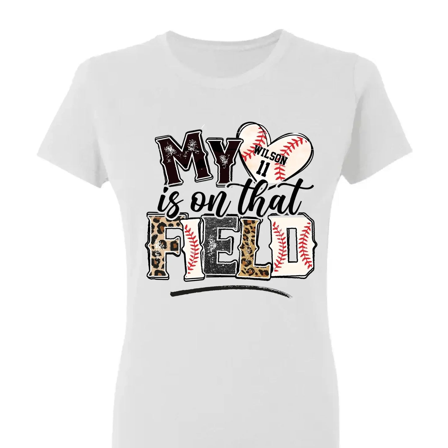My Heart Is on That Field – Personalized T-Shirt – Custom Gift for Sport Mom or Grandma with Kids’ Names or Jersey Numbers Ezcustomize