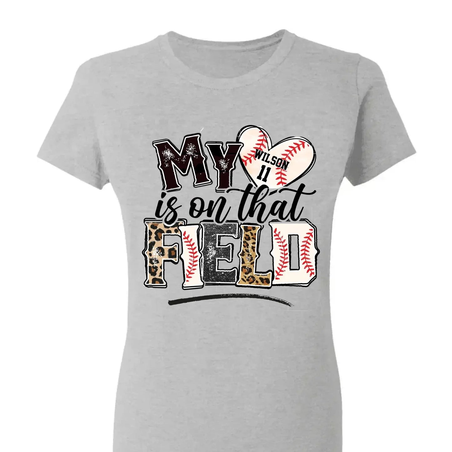 My Heart Is on That Field – Personalized T-Shirt – Custom Gift for Sport Mom or Grandma with Kids’ Names or Jersey Numbers Ezcustomize